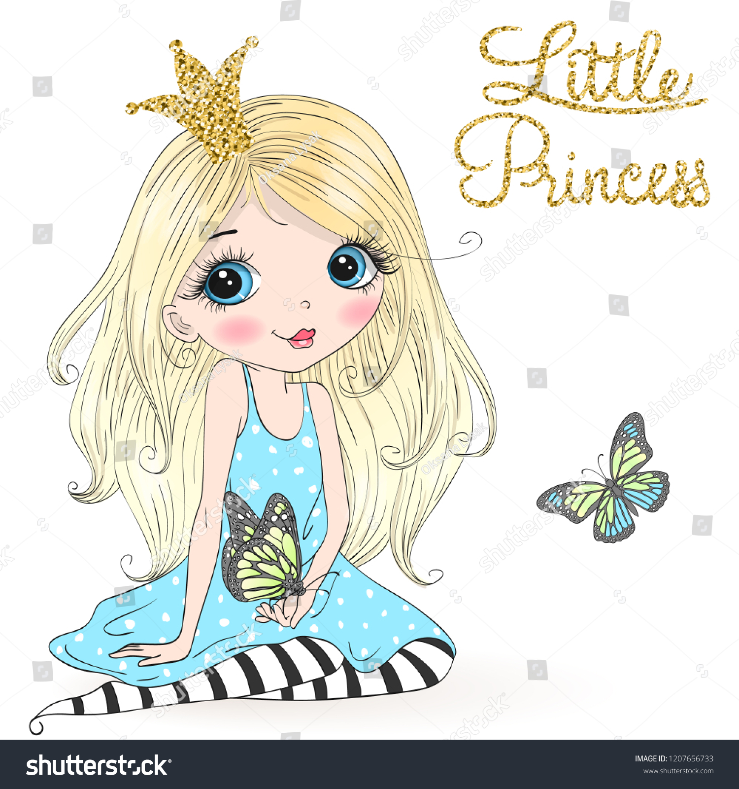 Hand Drawn Beautiful Cute Little Princess Stock Vector Royalty Free 1207656733