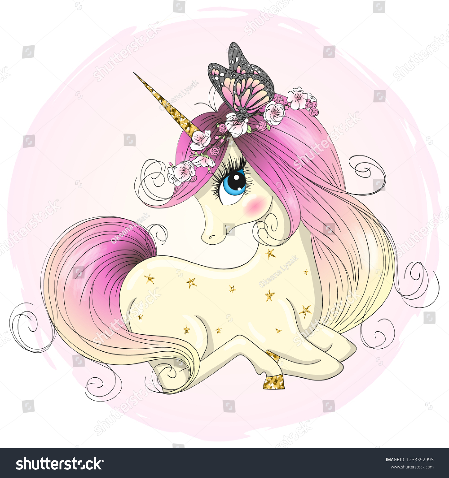 Hand Drawn Beautiful Cute Little Unicorn Stock Vector Royalty
