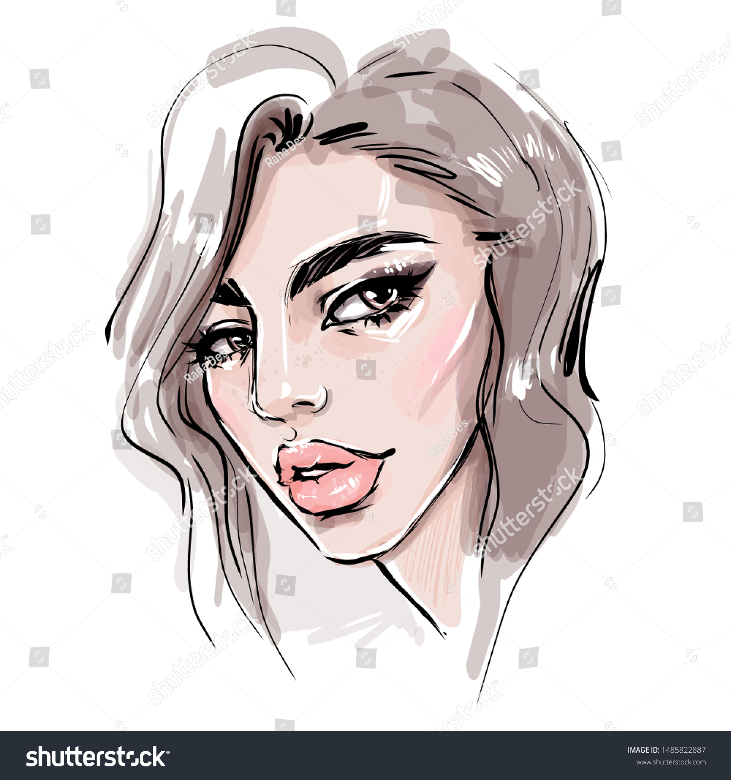 Hand Drawn Beautiful Young Woman Face Stock Vector (Royalty Free ...