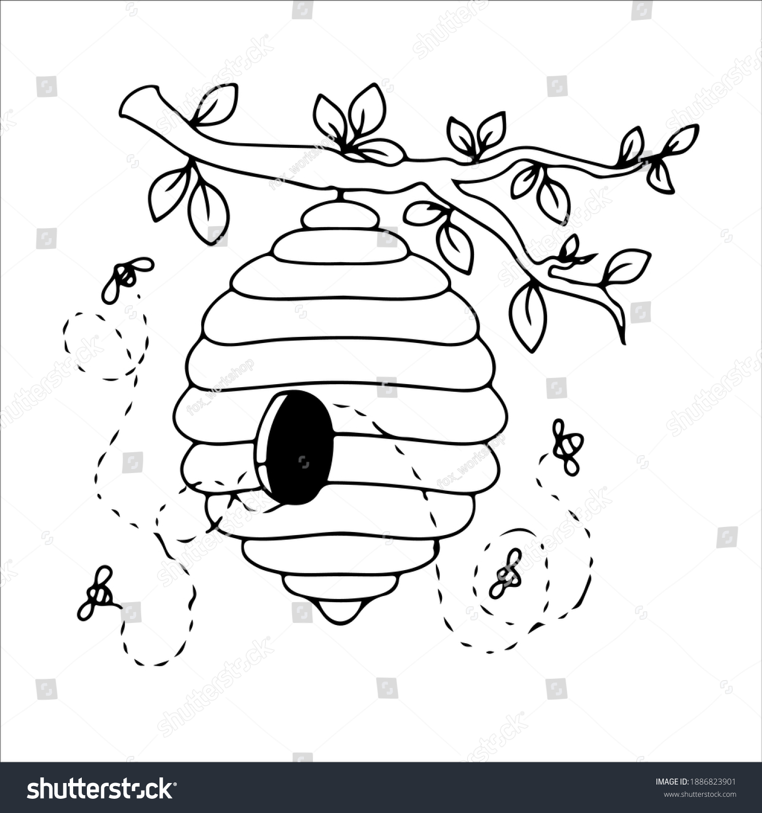 Hand Drawn Bee Hive Doodle Style Stock Vector (Royalty Free) 1886823901 ...