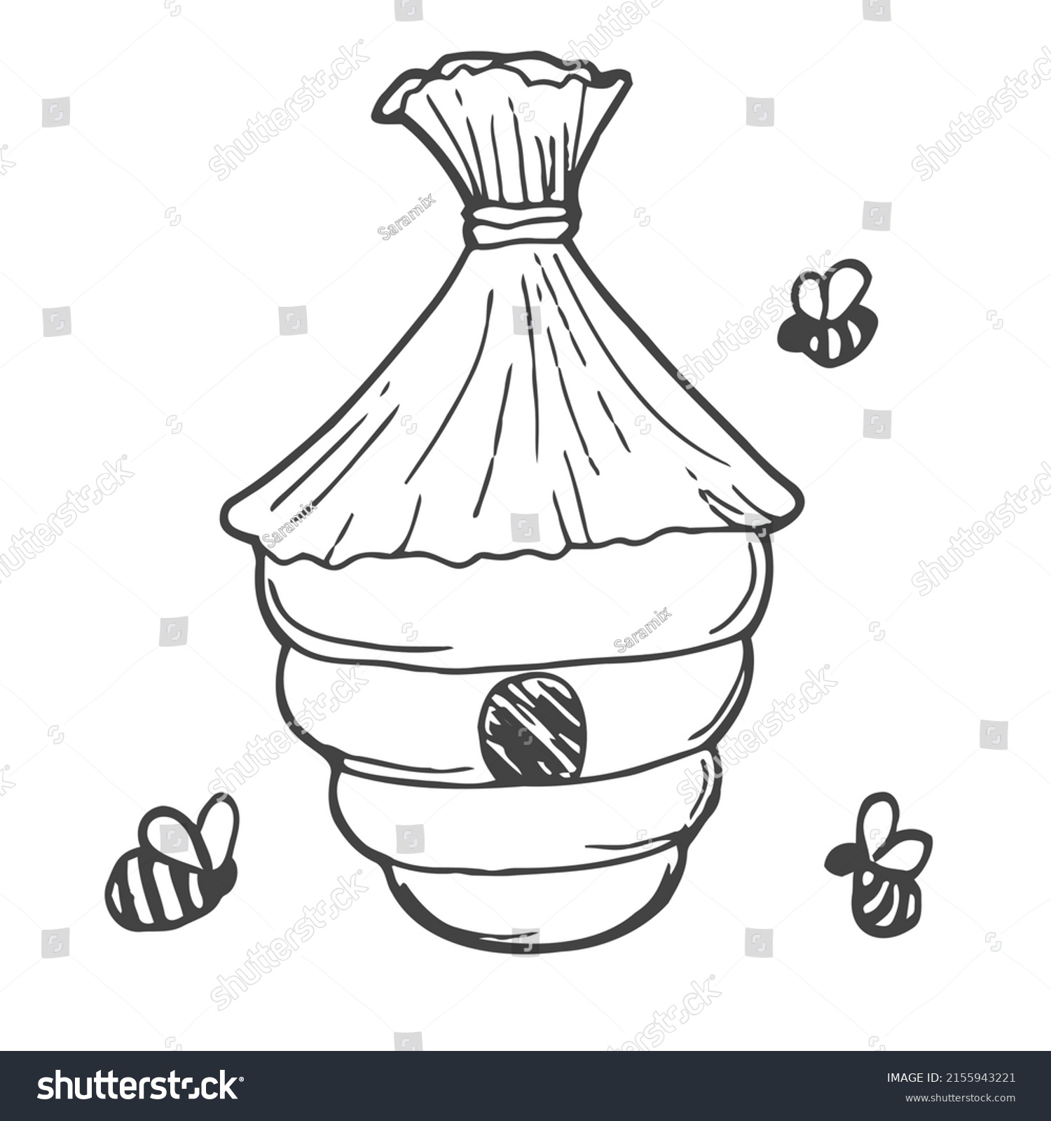 Hand Drawn Bee Hive Doodle Style Stock Vector (Royalty Free) 2155943221 ...