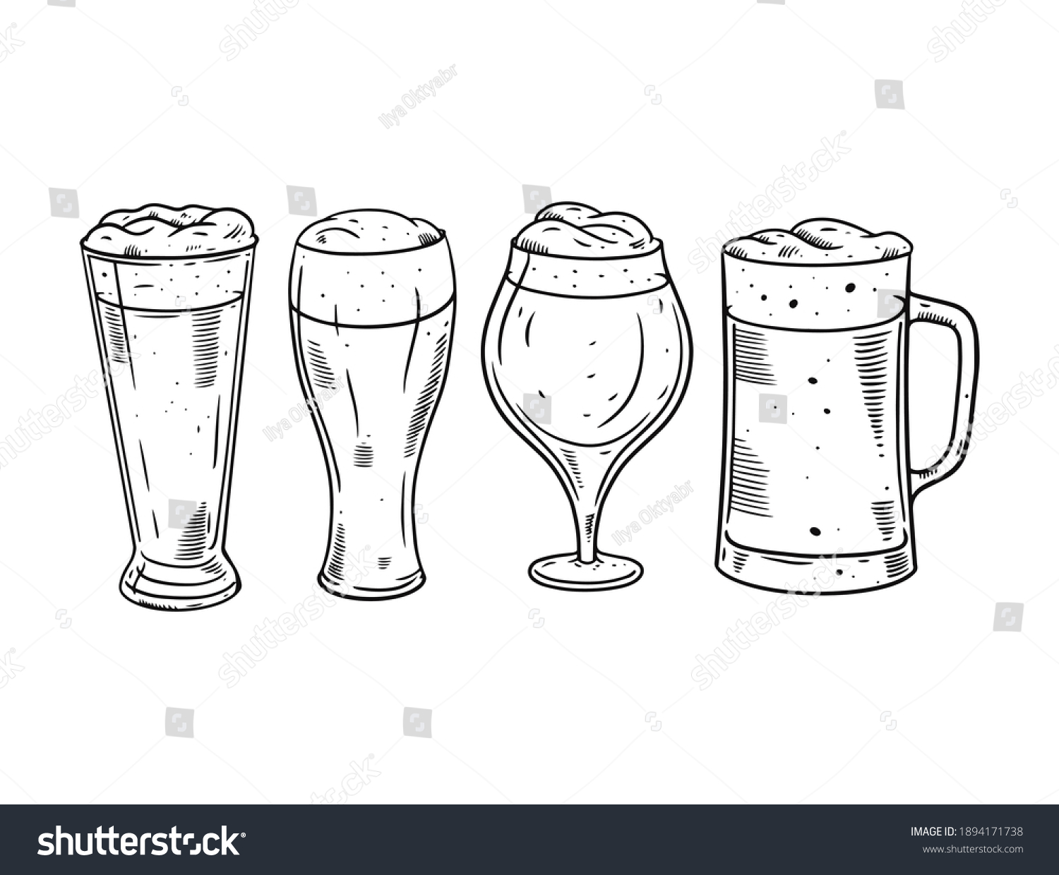 Hand Drawn Beer Glasses Set Vintage Stock Vector Royalty Free 1894171738 Shutterstock 5177