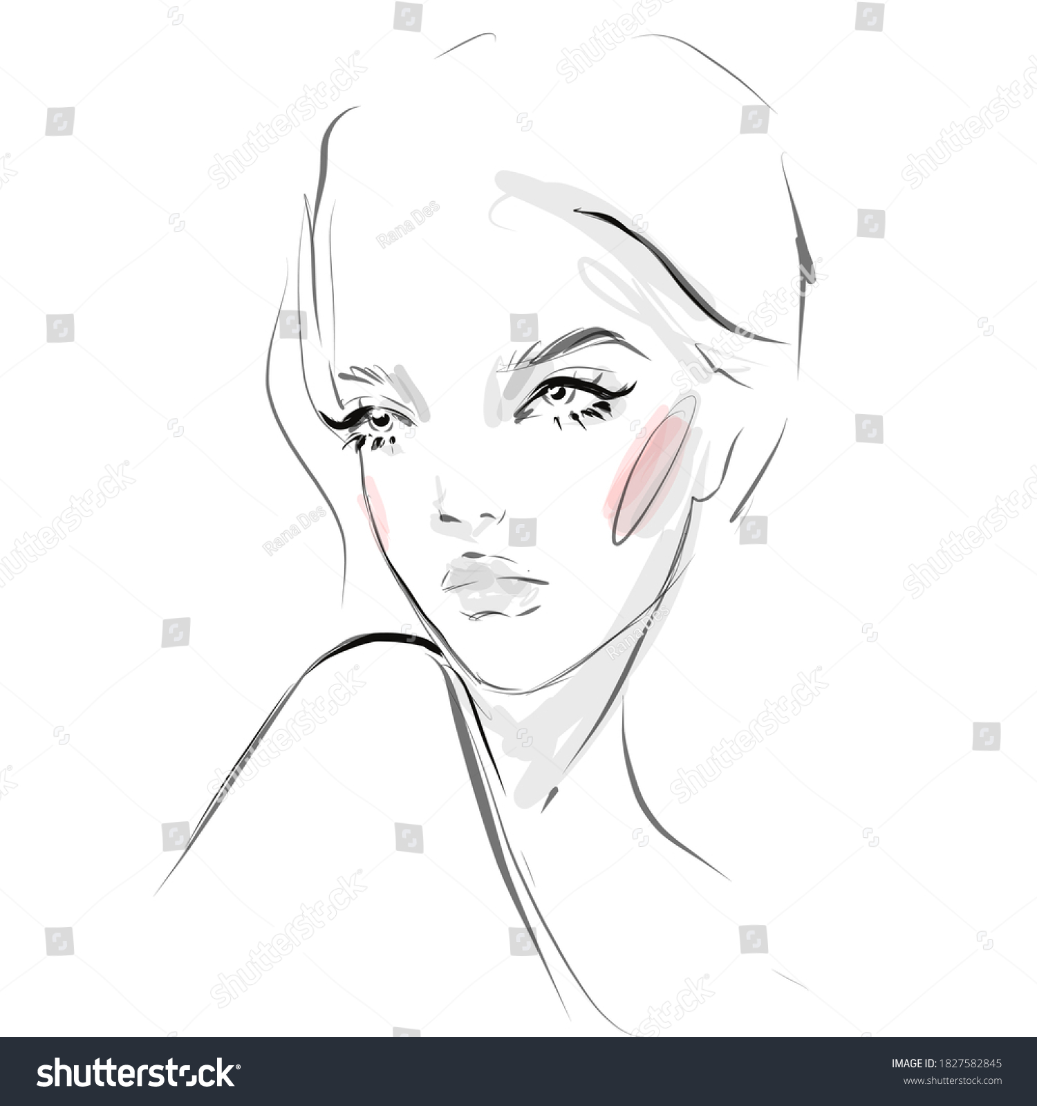 Hand Drawn Black White Fashion Woman Stock Vector (Royalty Free) 1827582845