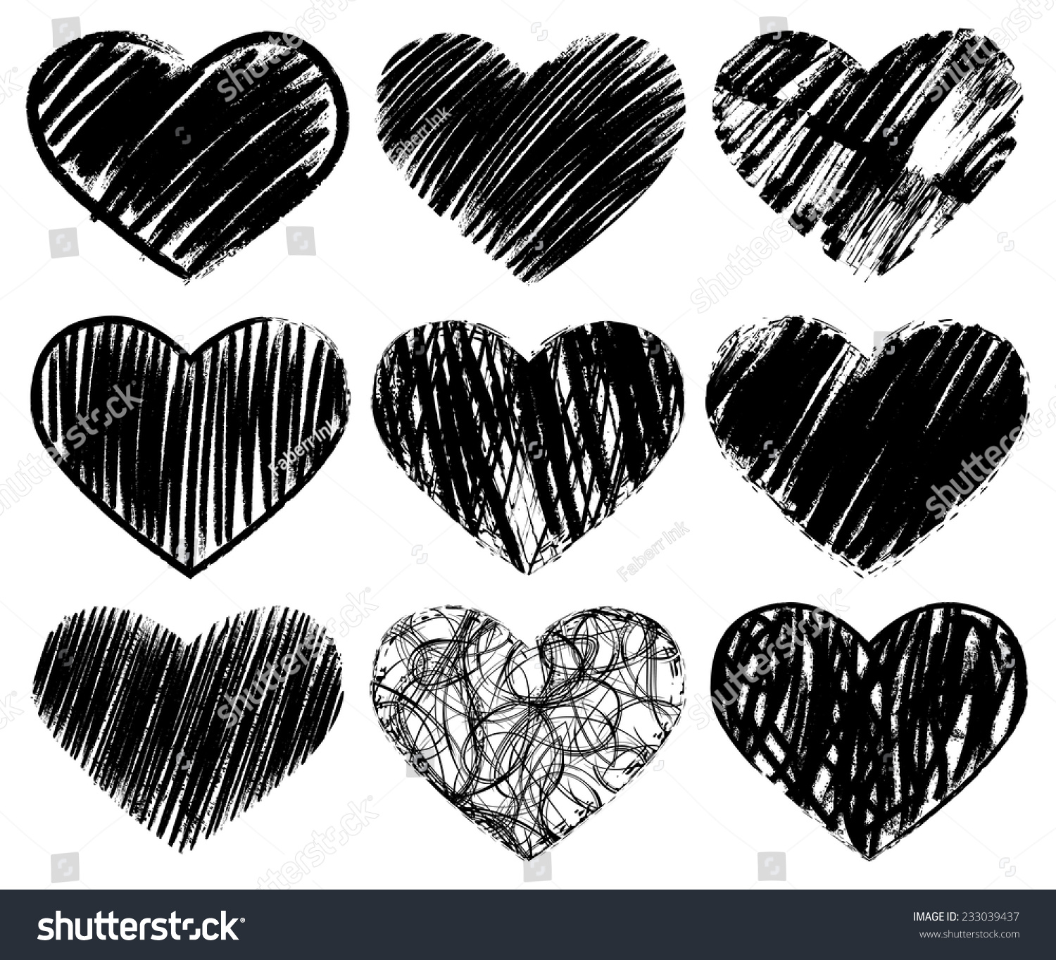 Hand Drawn Black Hearts Set Vector Stock Vector 233039437 - Shutterstock