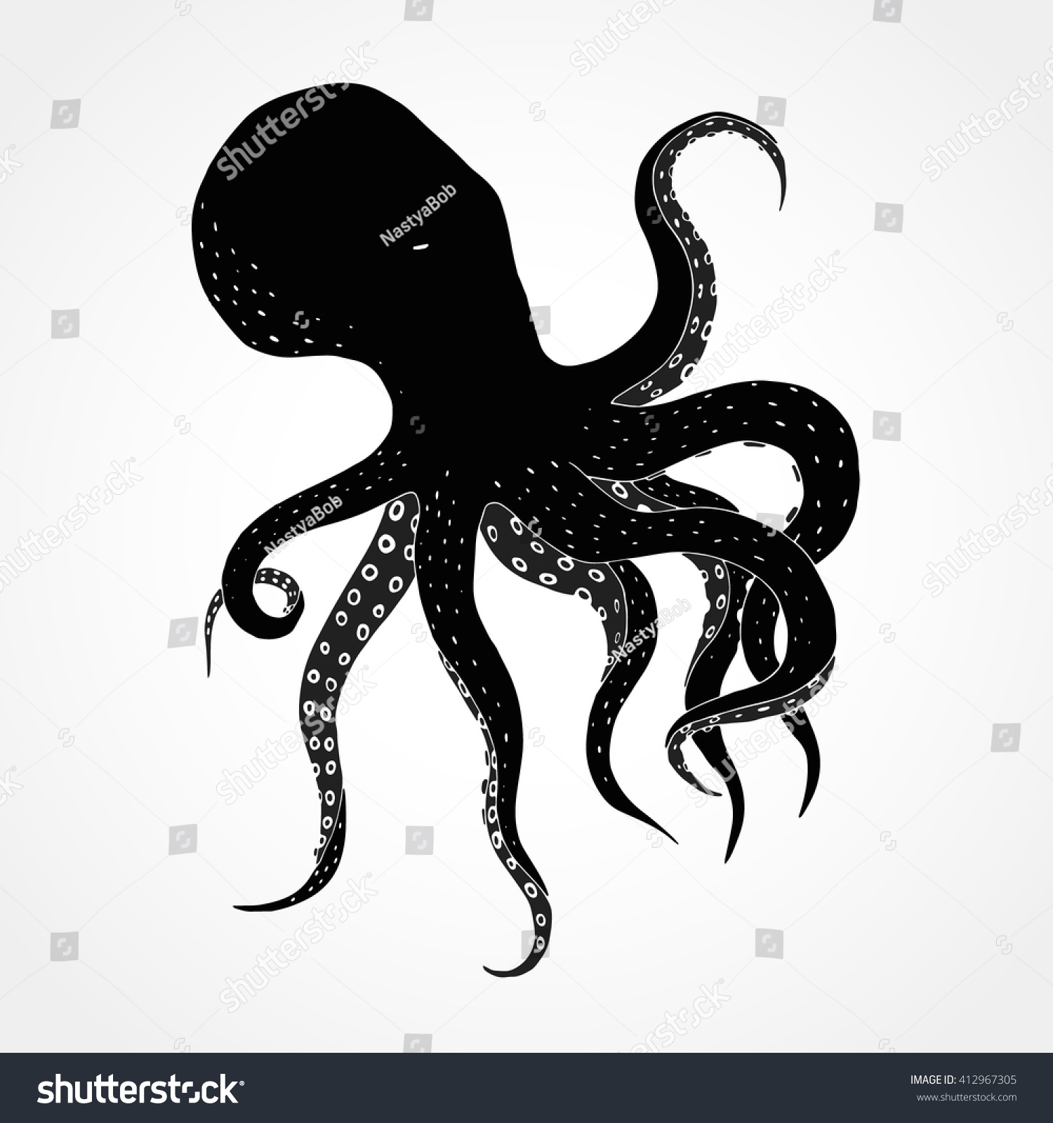 Hand Drawn Black Octopus On White Stock Vector Royalty Free