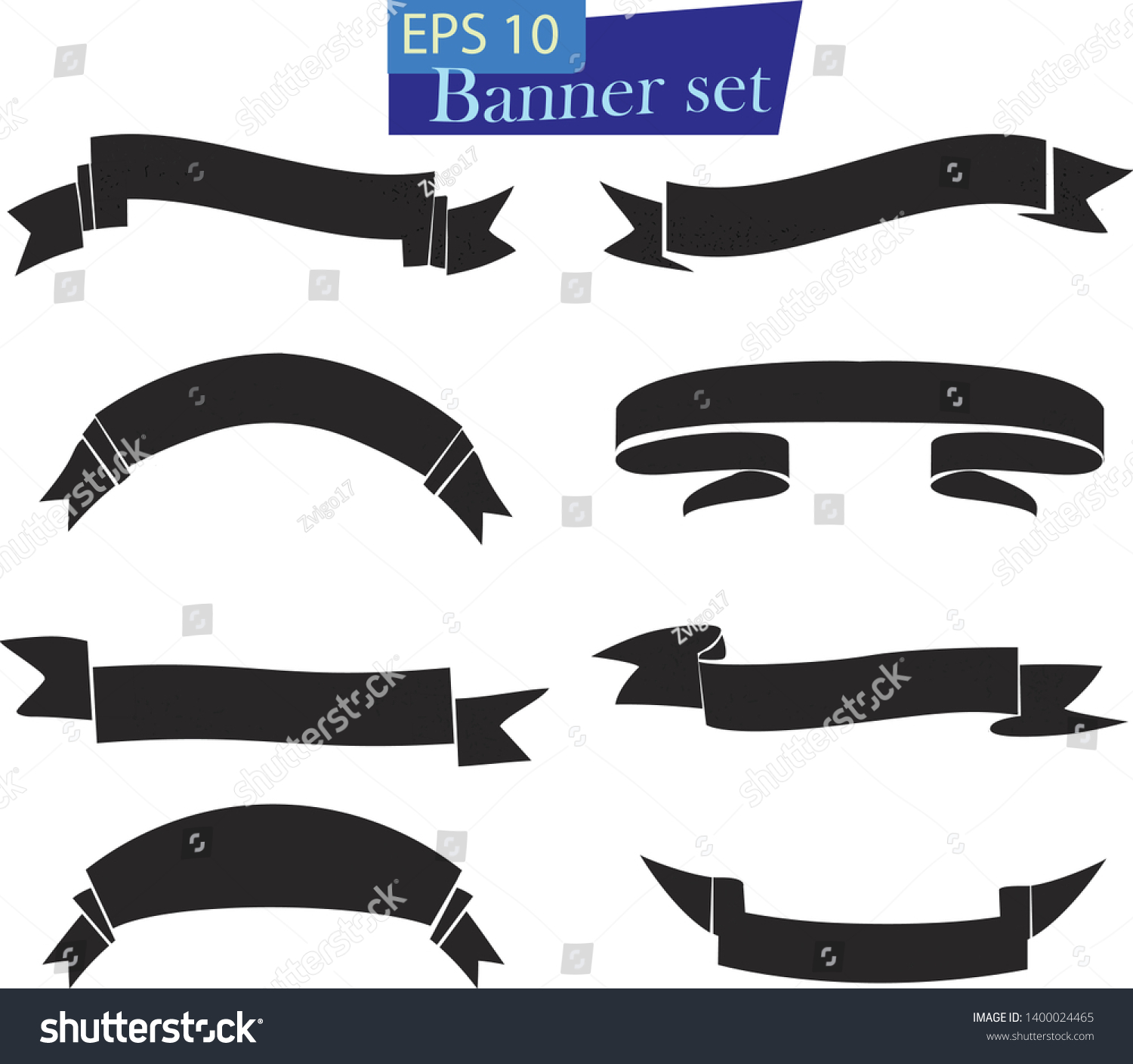 Hand Drawn Black Ribbon Banner Set Stock Vector Royalty Free Shutterstock