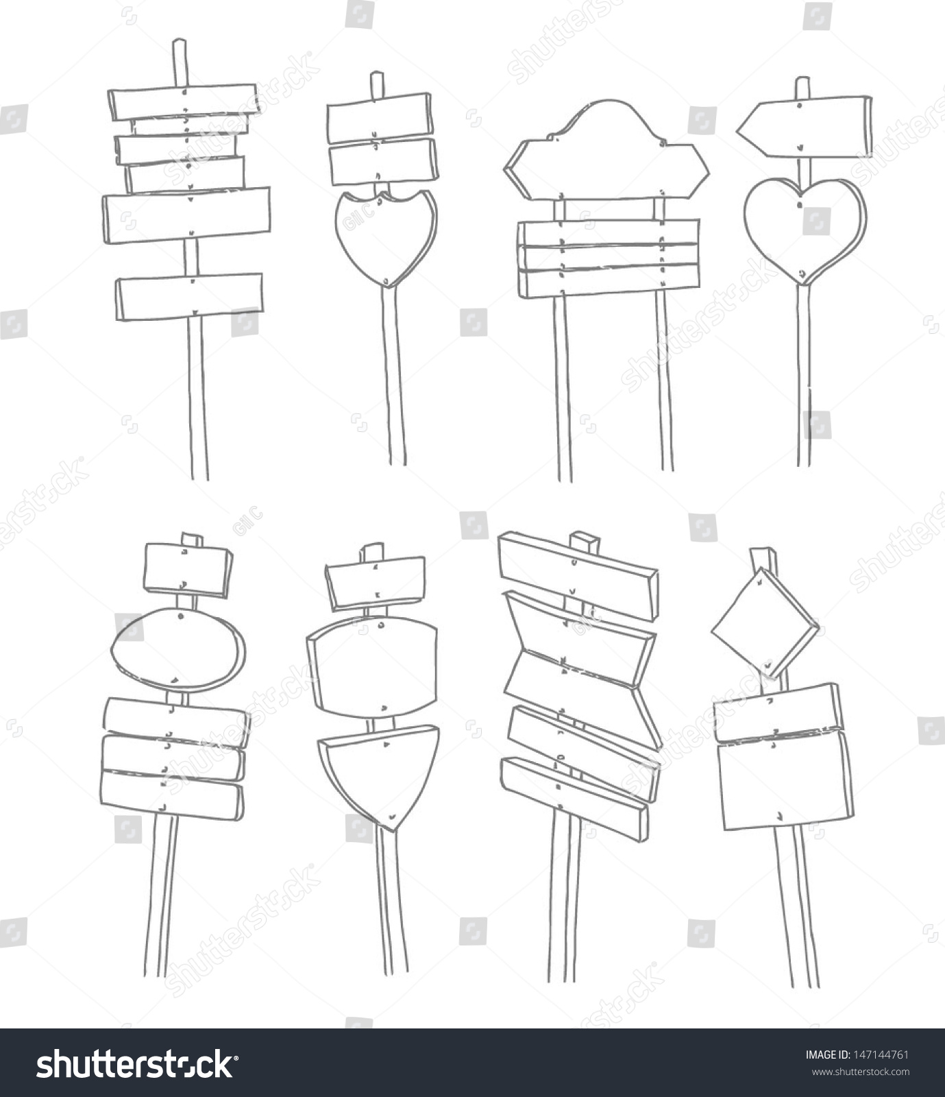 Hand Drawn Blank Road Signs. Stock Vector Illustration 147144761 ...