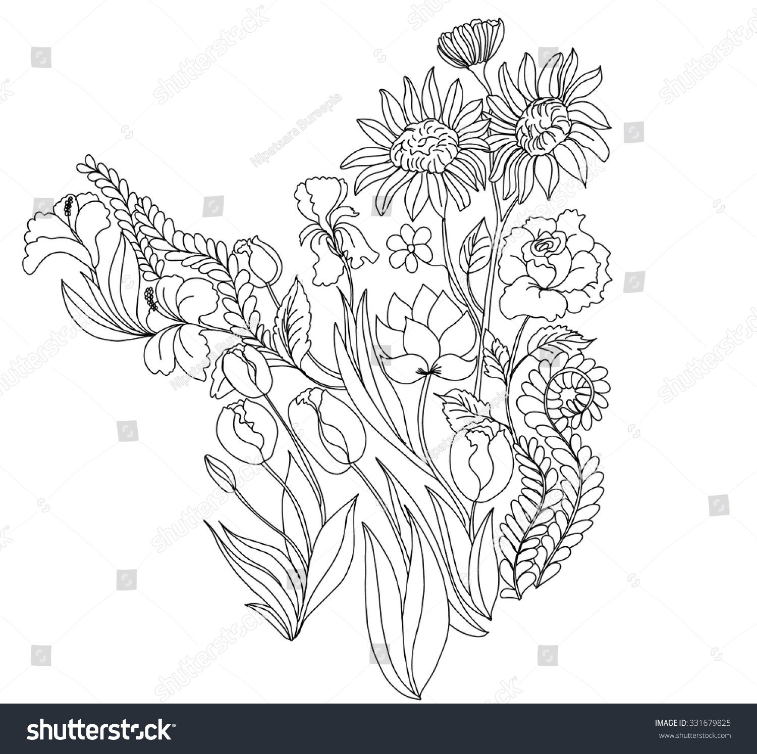 Hand Drawn Blooming Flower 스톡 벡터 331679825 - Shutterstock