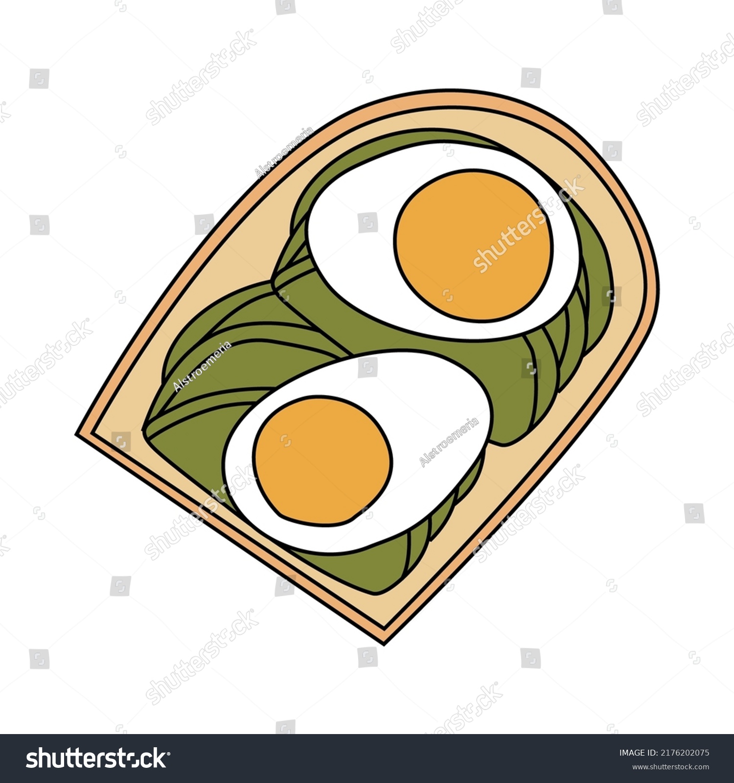 SVG of Hand drawn boiled egg with avocado on bread. Vector illustration in doodle style on white background svg