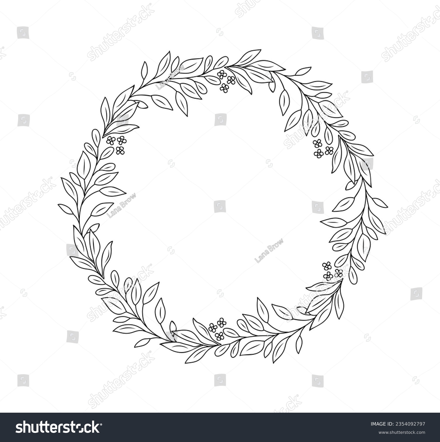 SVG of Hand drawn botanical wreath line art vector illustration isolated on white background. Circle frame with leaves and flowers in black ink sketch style. Elegant decorative design element svg