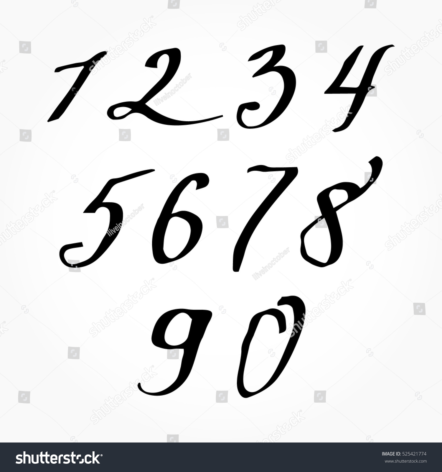 Hand Drawn Brushed Numbers Modern Calligraphy Stock Vector 525421774 ...