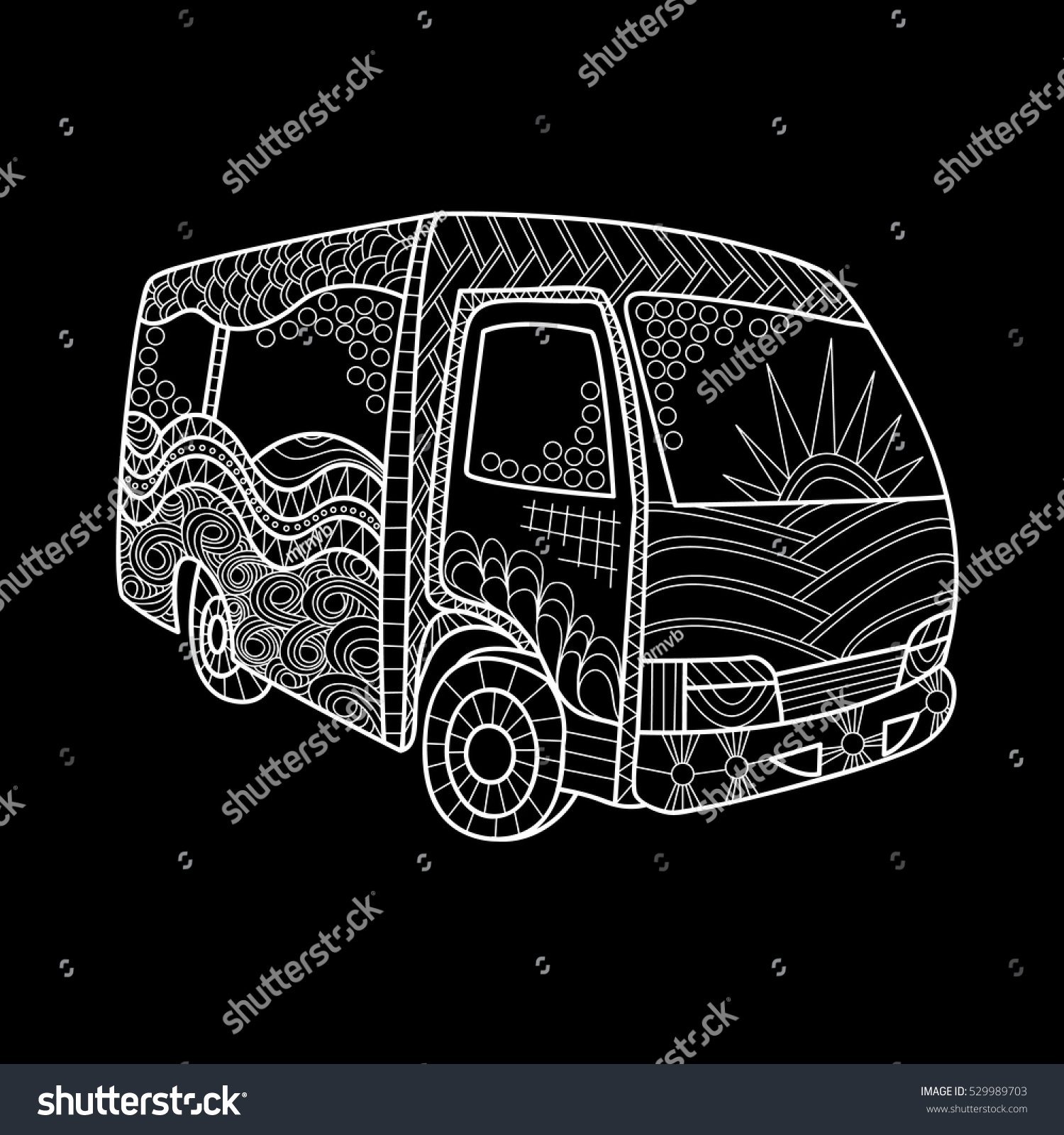 Handdrawn Bus Doodle Art Style Hippie Stock Vector Royalty Free