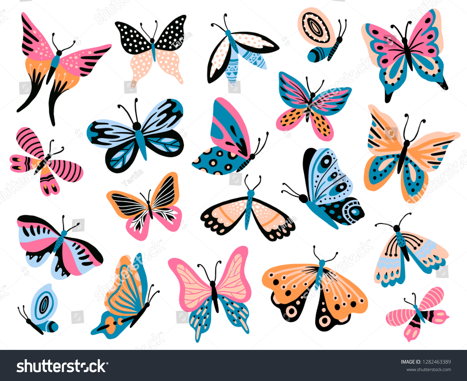 Hand Drawn Butterfly Flower Butterflies Moth Stock Vector Royalty Free