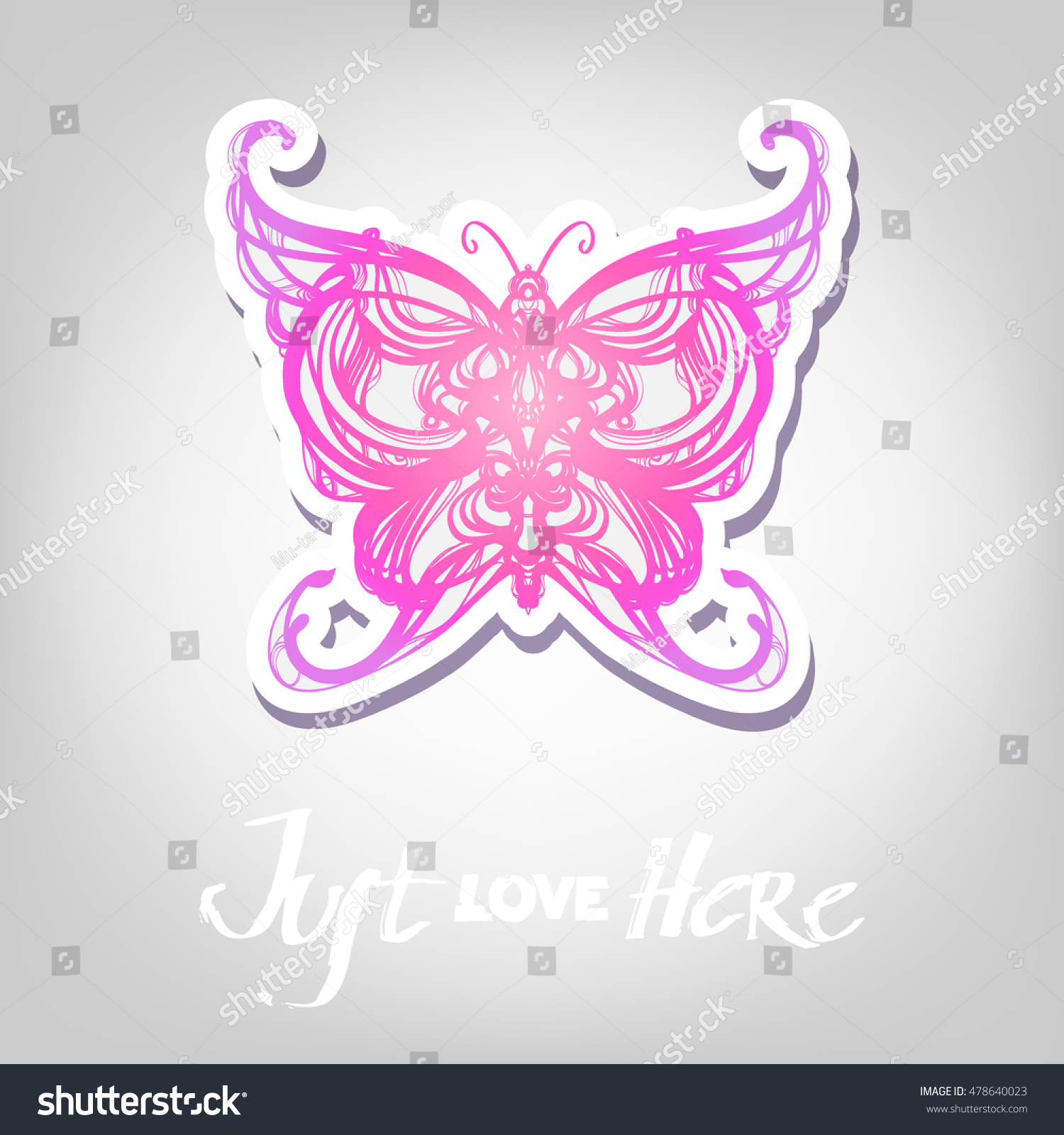 Hand Drawn Butterfly With Lettering JUST LOVE HEREDecor Element For T Shirt Design