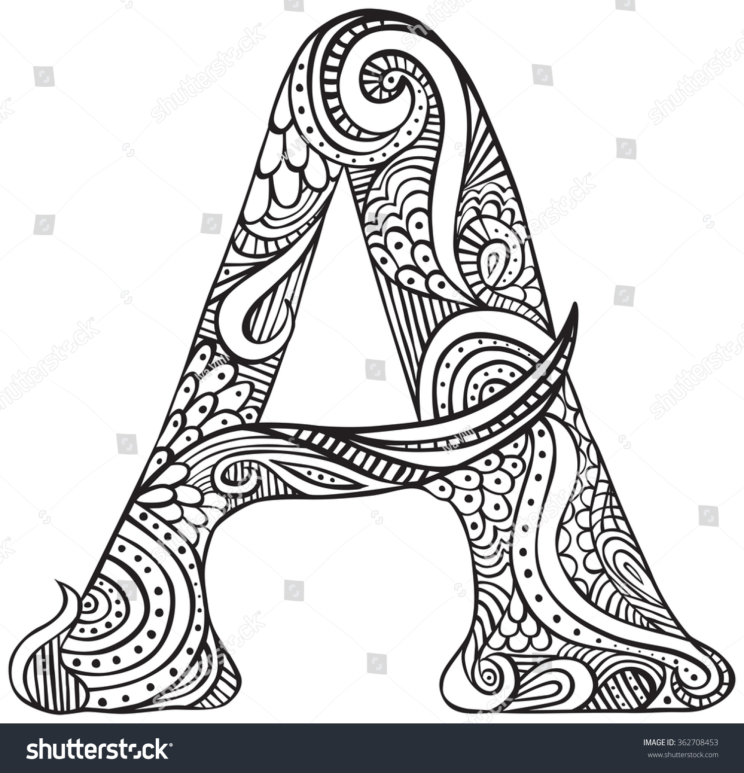 Hand Drawn Capital Letter Black Coloring Stock Vector 362708453 ...