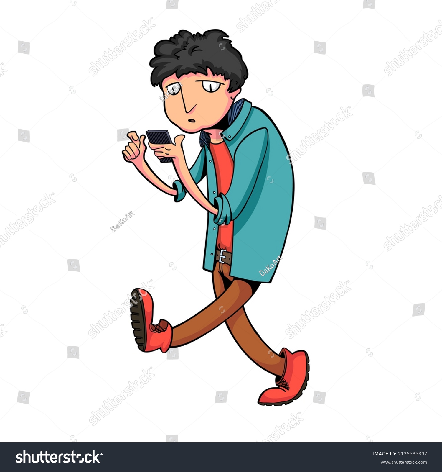 SVG of Hand-drawn cartoon guy with a phone on an isolated background svg