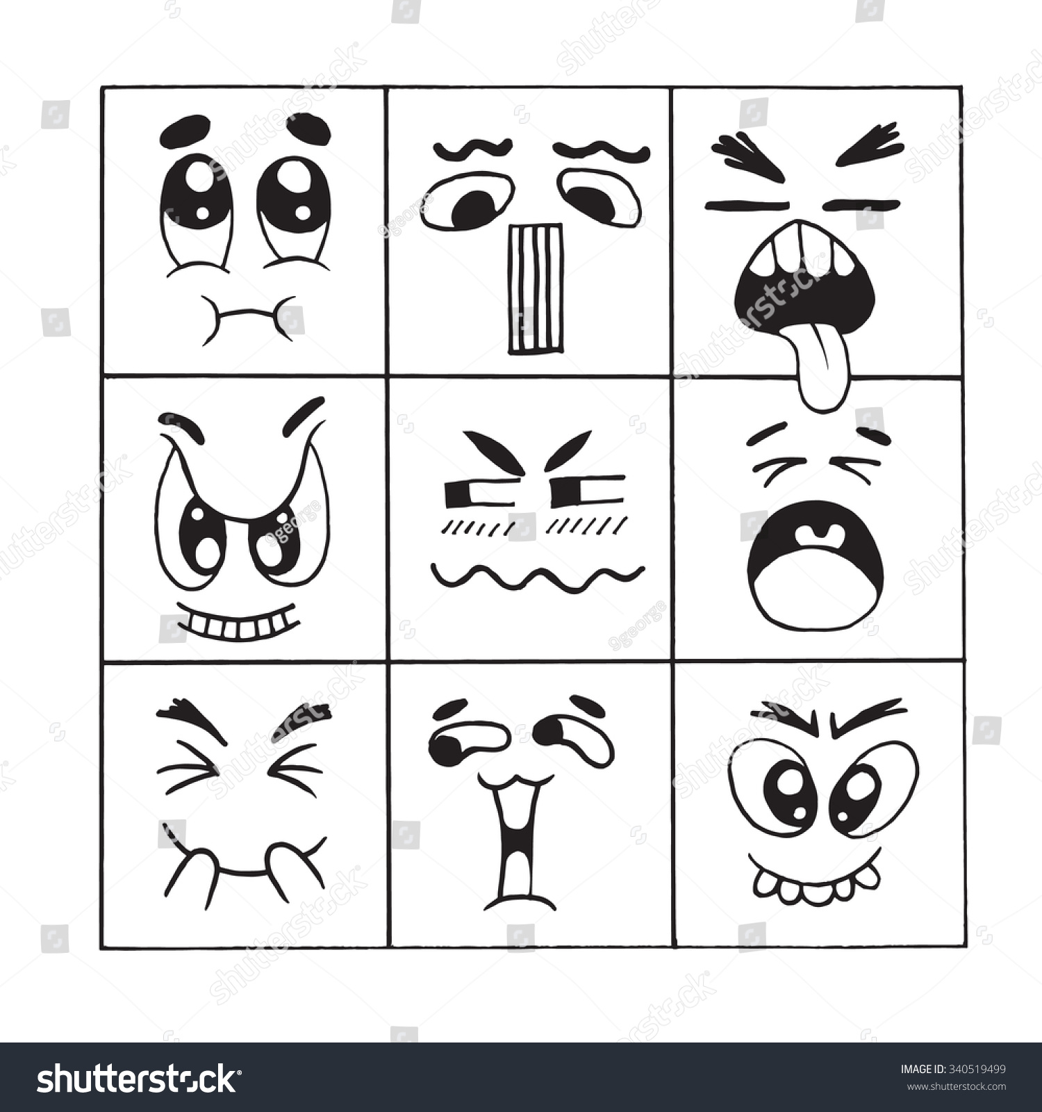 Hand Drawn Cartoon Monster Faces Doodle Stock Vector 340519499 ...