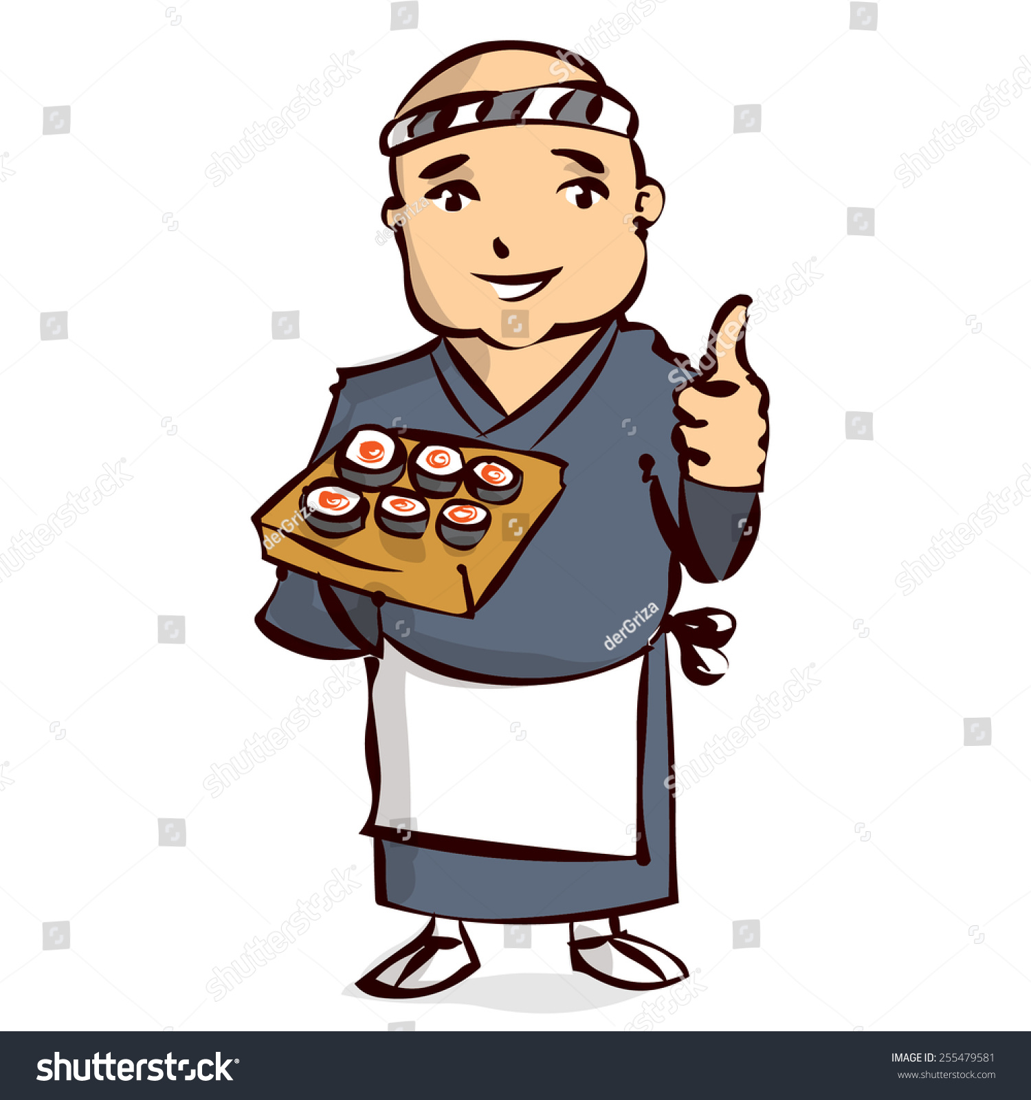 Hand Drawn Cartoon Vector Illustration Of Funny Japan Sushi Chef ...