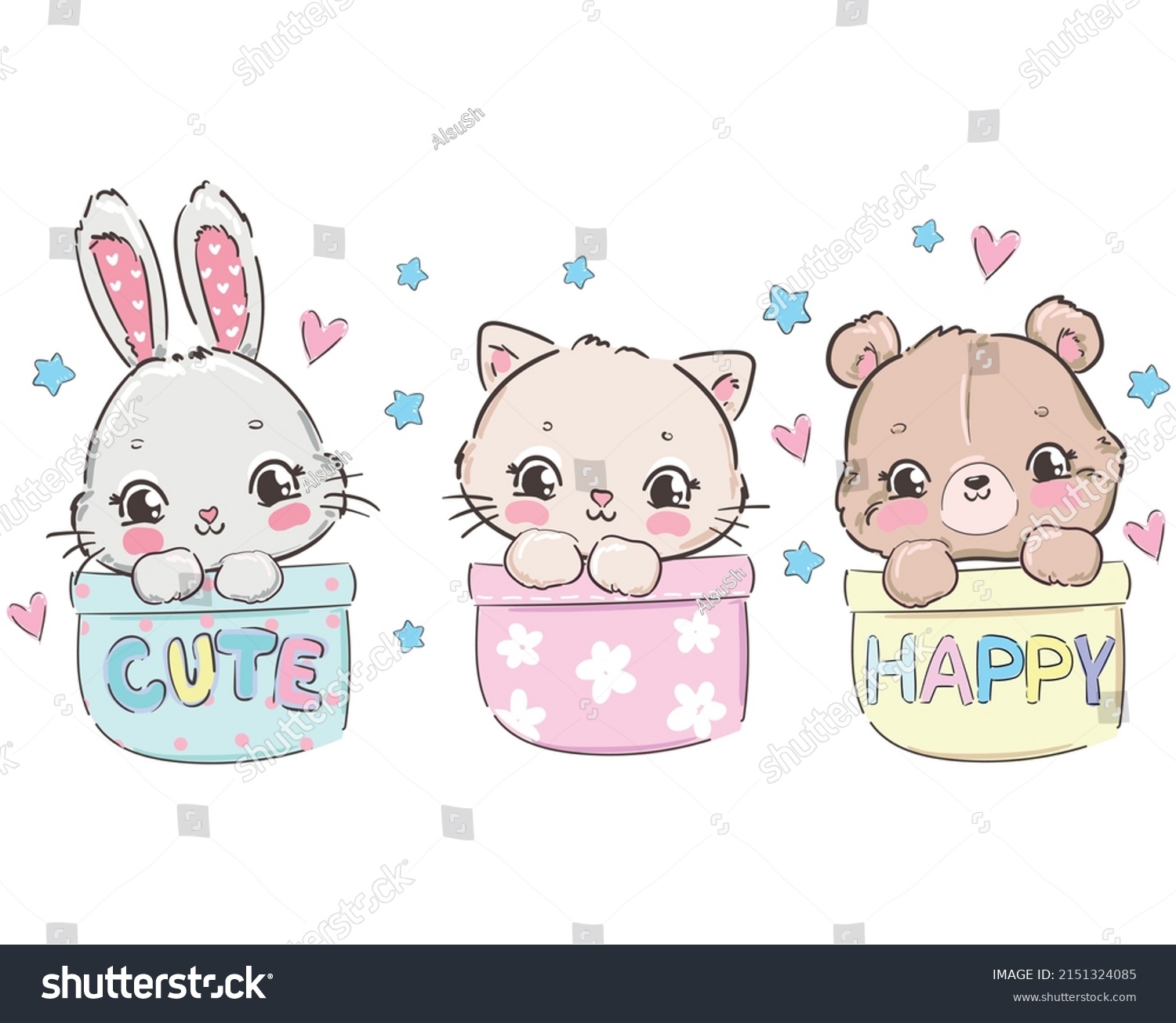 SVG of Hand Drawn cat, bear, bunny Cute Animals sitting in a pocket vector Sketch Print Design children print on tshirt svg