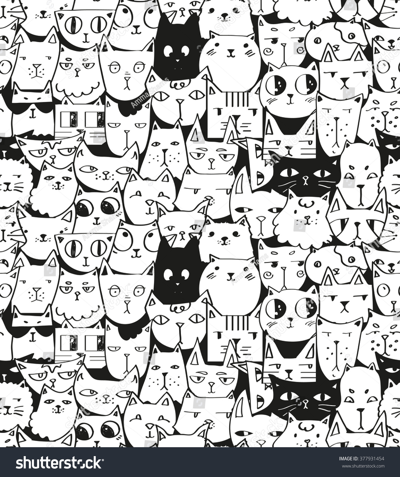 Hand Drawn Cats Seamless Vector Pattern Stock Vector 377931454 ...