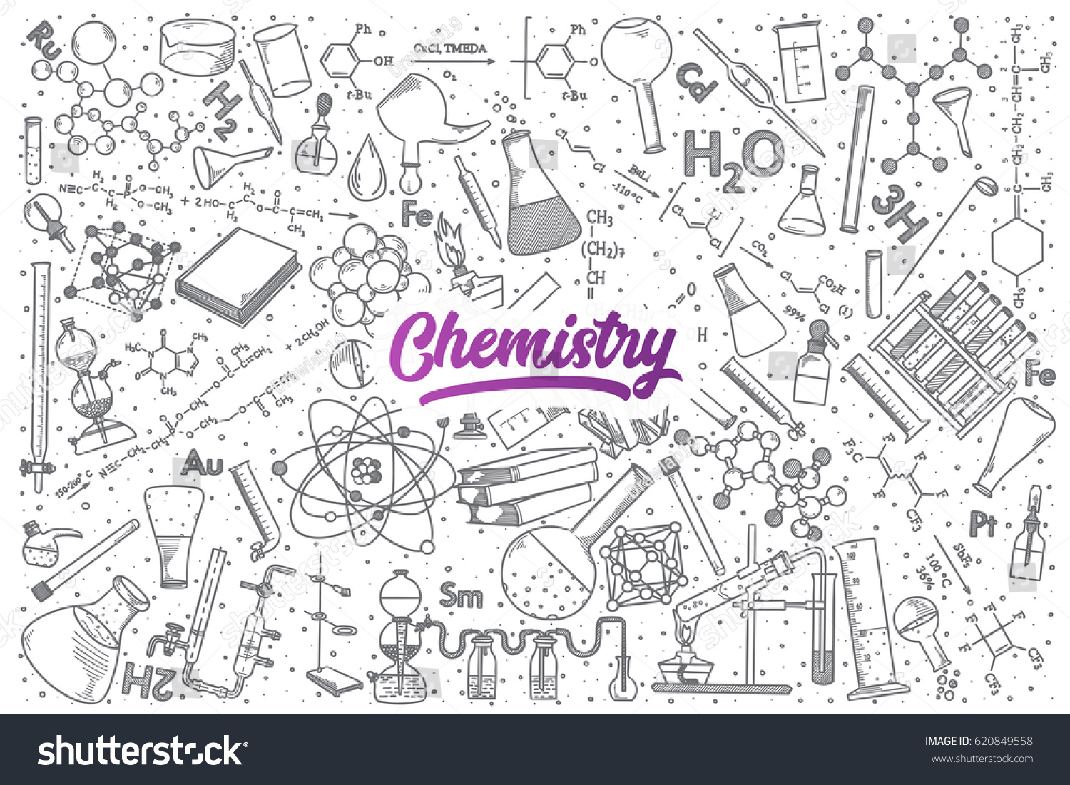 Hand Drawn Chemistry Doodle Set Background Stock Vector Sexiezpix Web Porn 