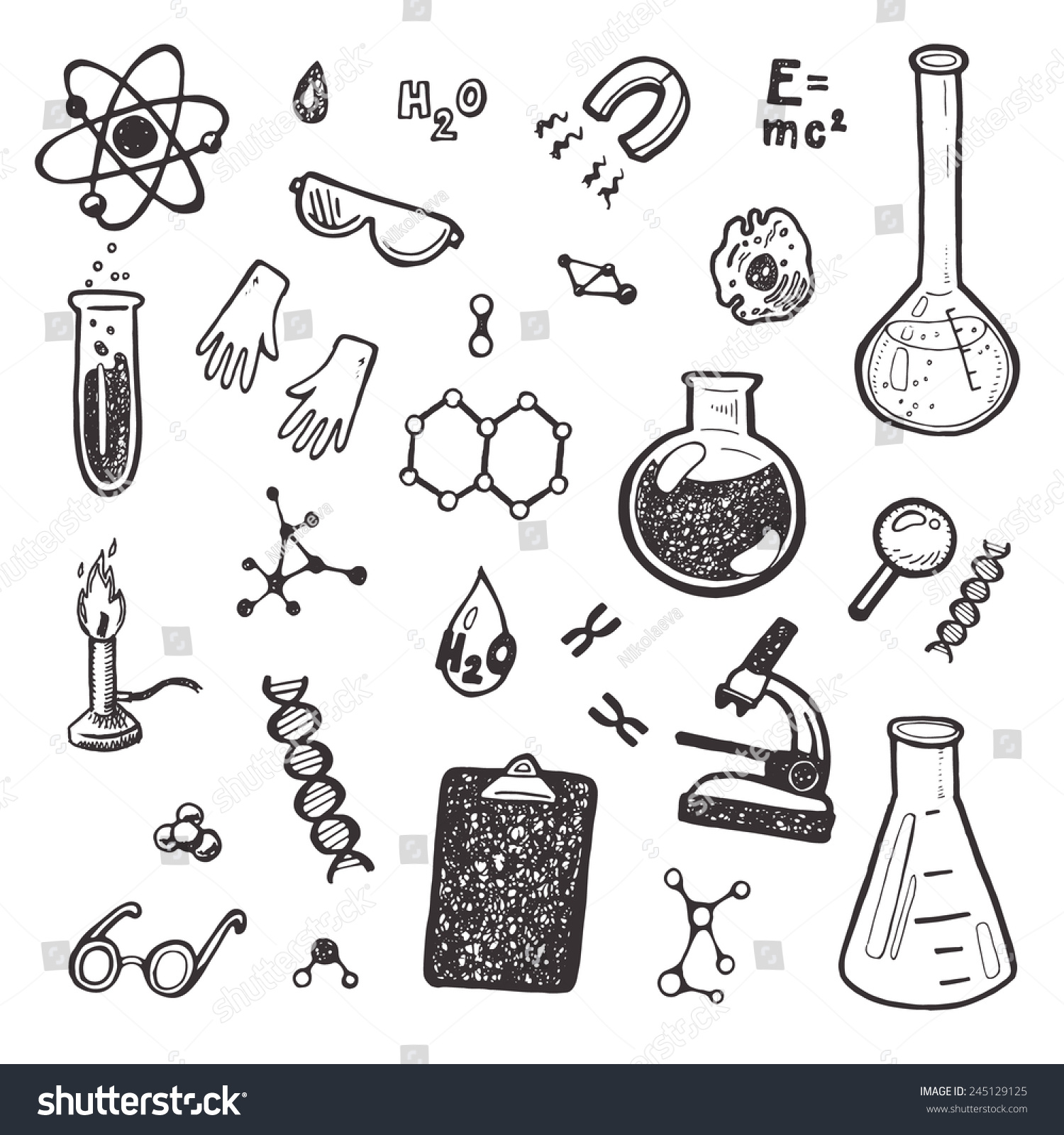 Hand Drawn Chemistry Set Stock Vector 245129125 - Shutterstock