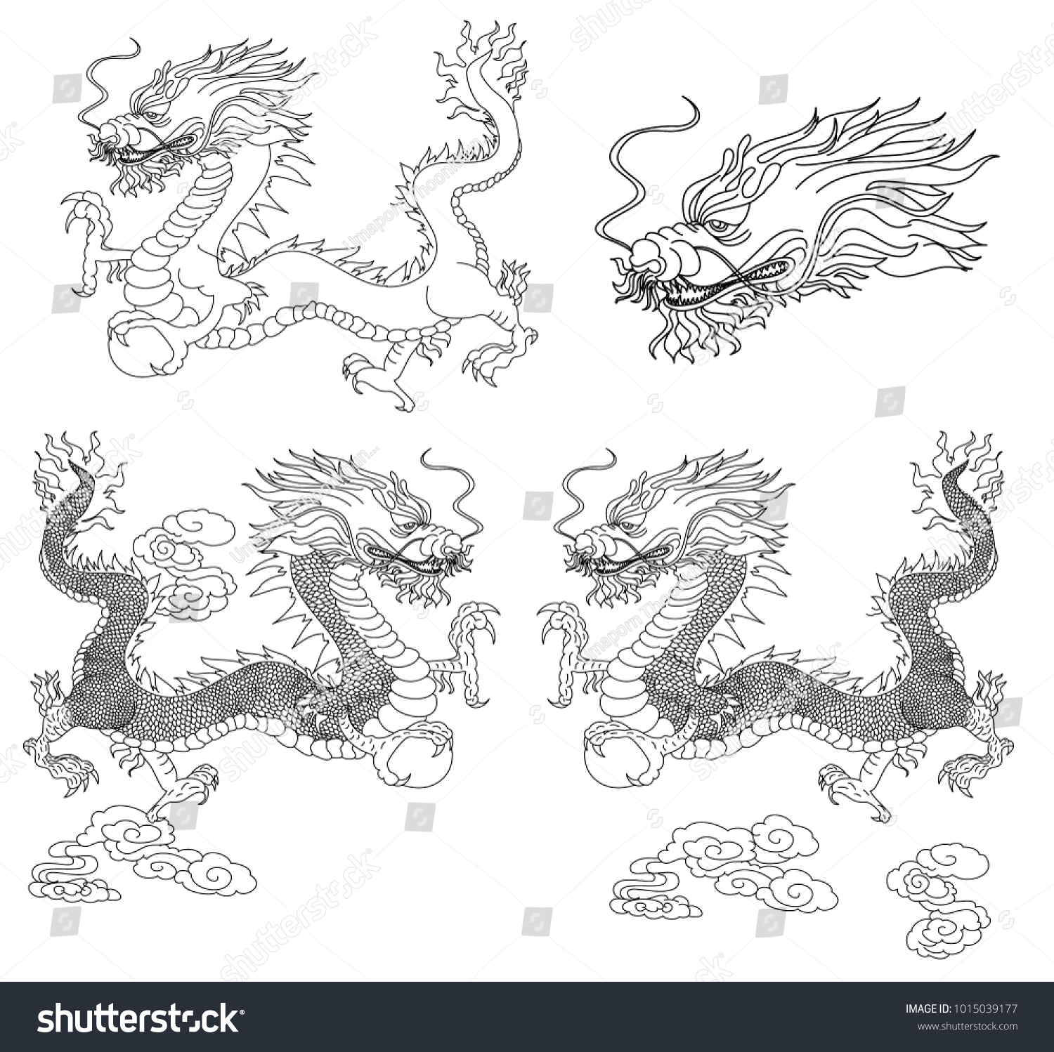 Hand Drawn Chinese Dragon Set Vectordragon Stock Vector (Royalty Free ...