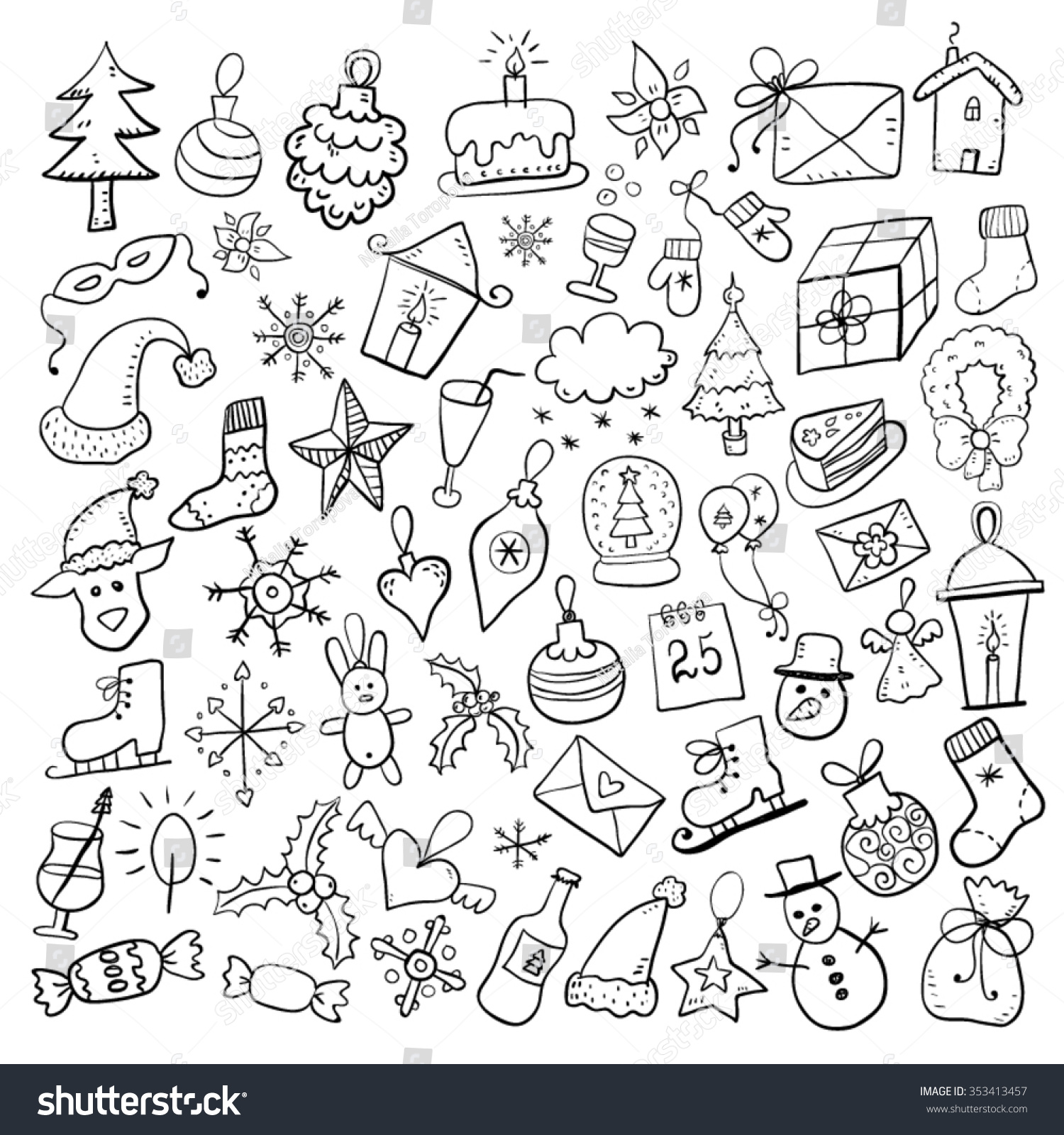 Hand Drawn Christmas Sketch Set Stock Vector 353413457 - Shutterstock