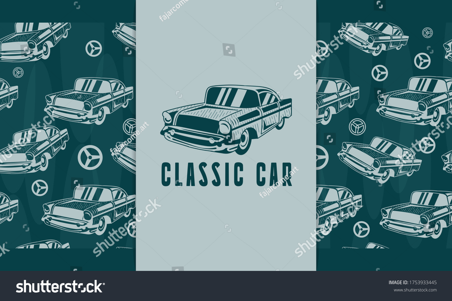 SVG of Hand drawn classic car with seamless pattern vector set svg