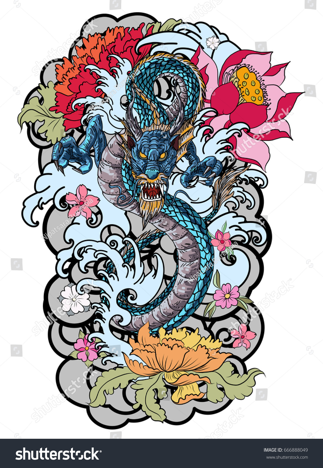 Download Hand Drawn Colorful Dragon Tattoo Coloring Stock Vector Royalty Free 666888049