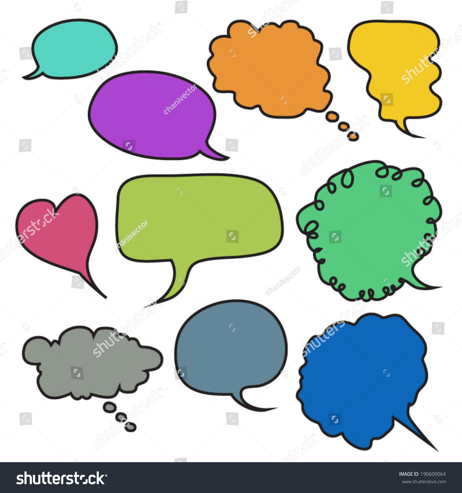 Hand-Drawn, Colorful Speech Bubbles Stock Vector Illustration 190609064 ...