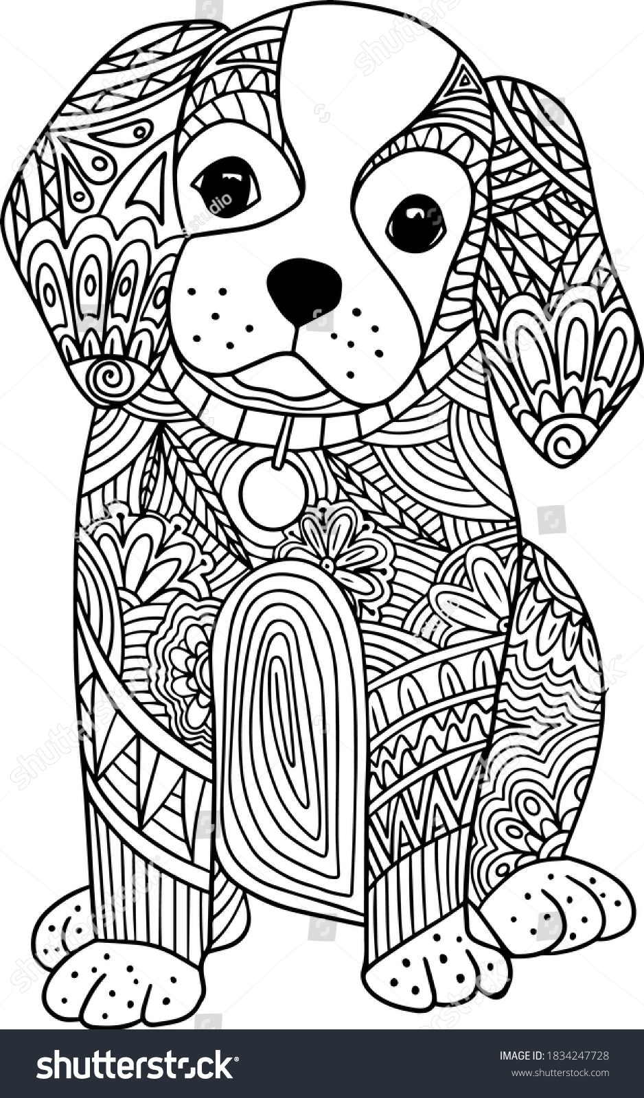 Hand Drawn Coloring Pages Dog Zentangle Stock Vector (Royalty Free ...