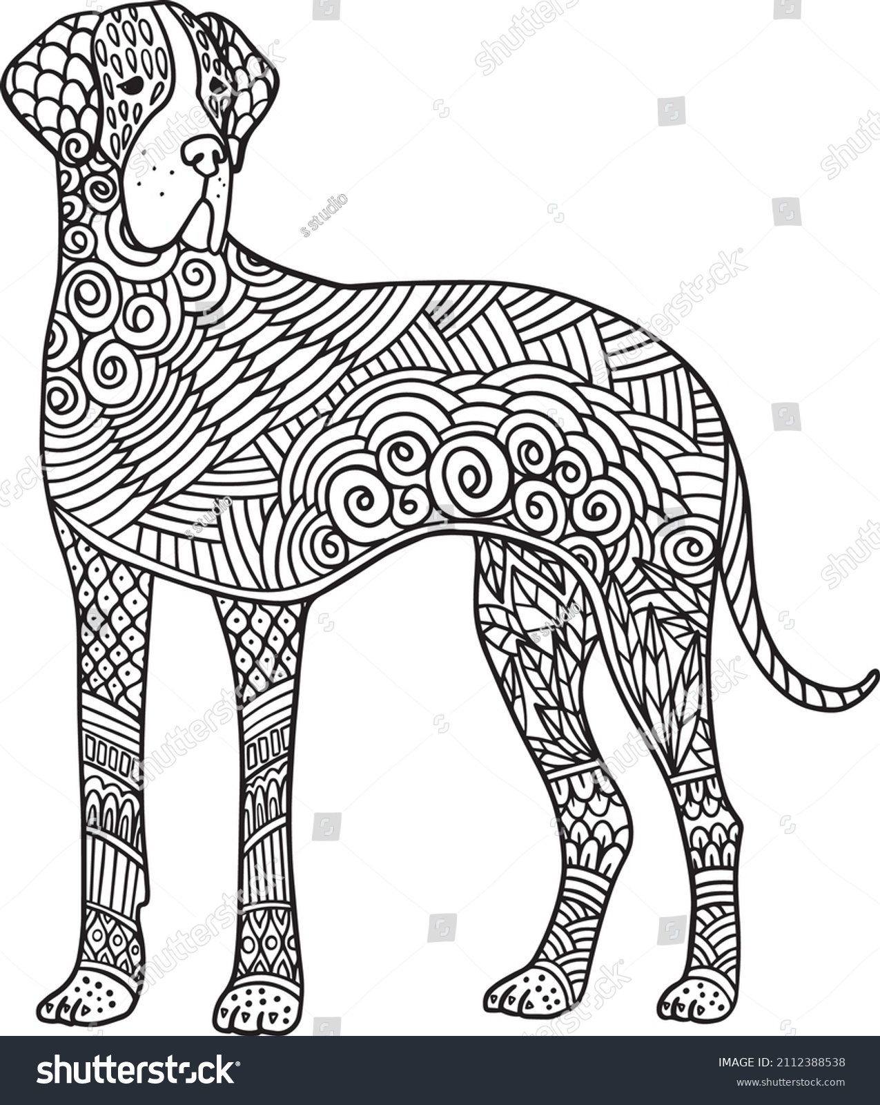 Hand Drawn Coloring Pages Great Dane Stock Vector (Royalty Free