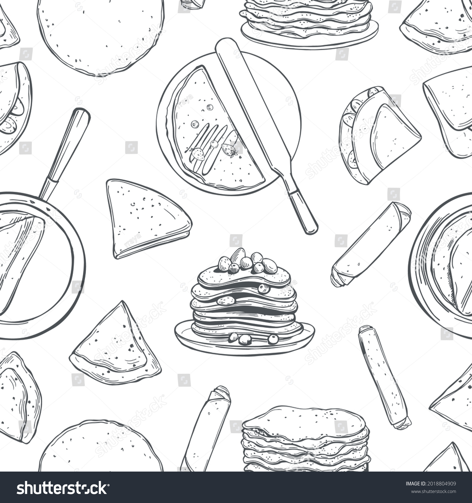 SVG of Hand drawn crepes, thin pancakes. Vector  seamless pattern svg