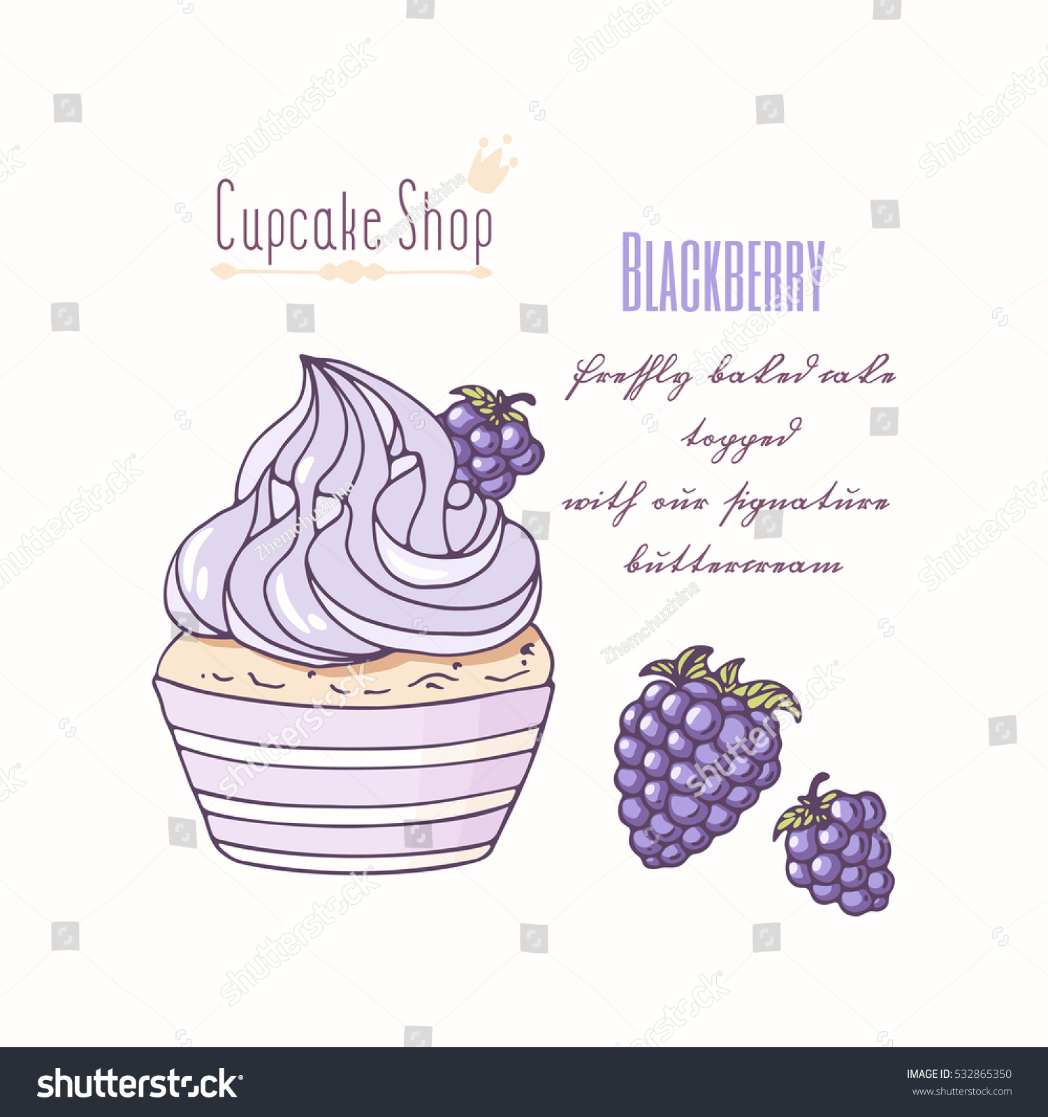 Hand Drawn Cupcake Doodle Buttercream Pastry Stock Vector Royalty