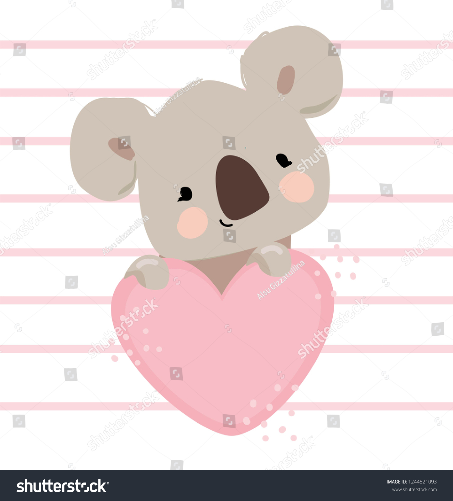 Hand Drawn Cute Cartoon Koala Holds Stock Vector (Royalty Free) 1244521093