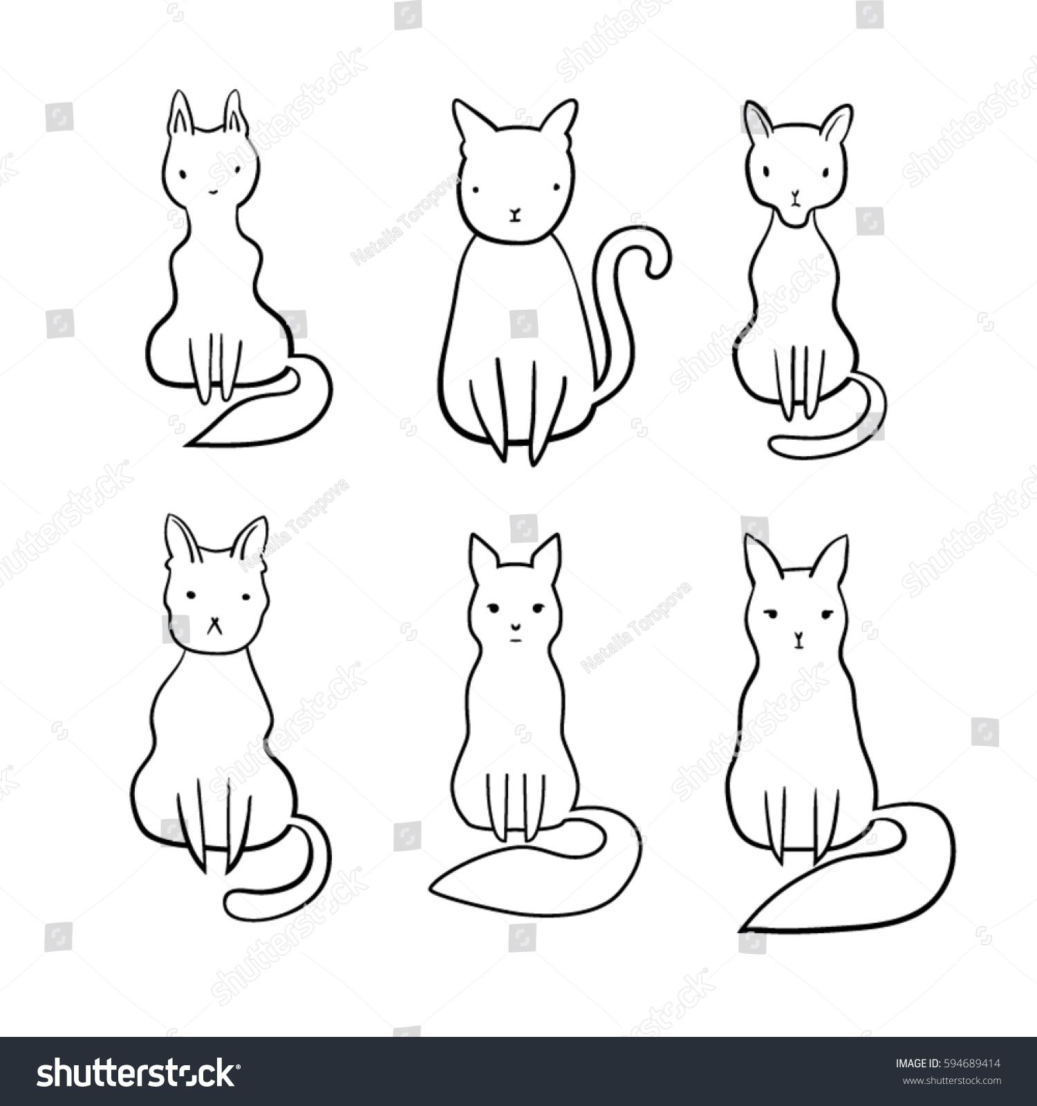 Hand Drawn Cute Contour Cat Set Stock Vector 594689414 - Shutterstock