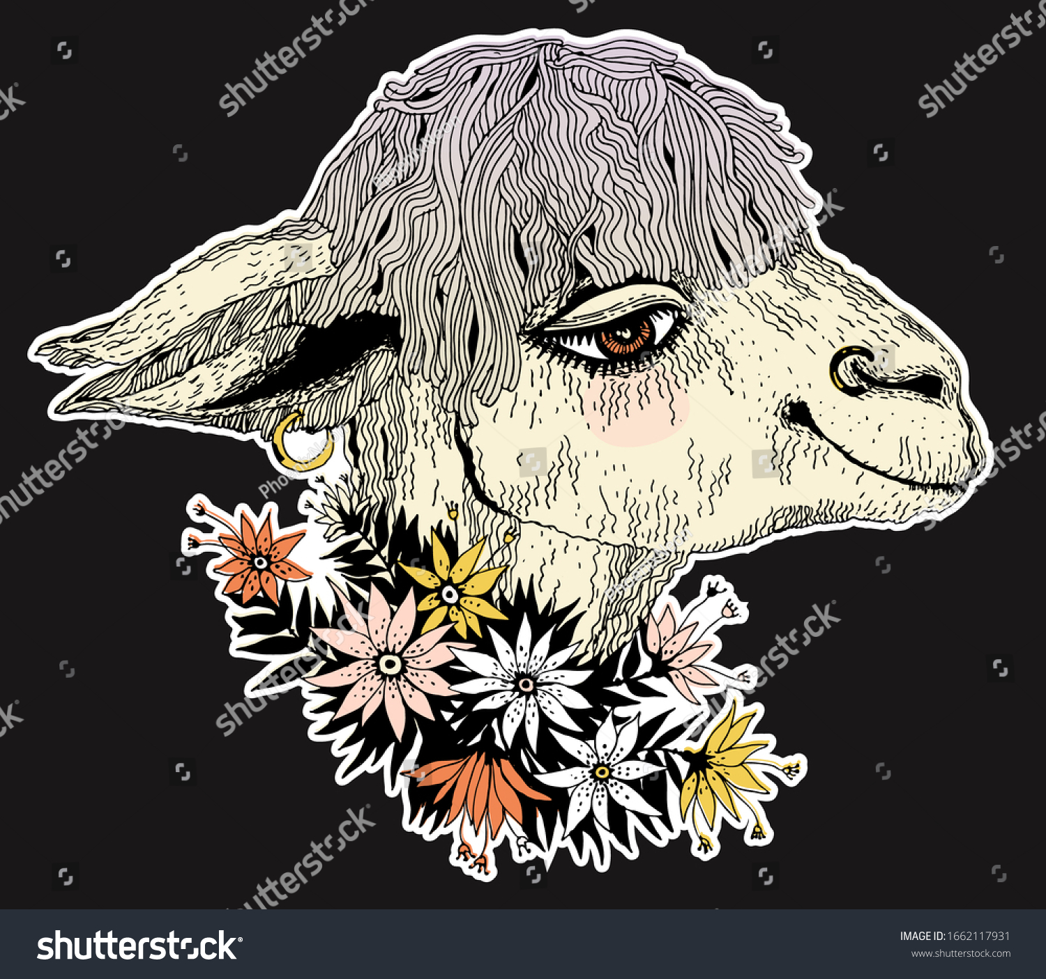 Hand Drawn Cute Lama Alpaca Wearing Stock Vector Royalty Free