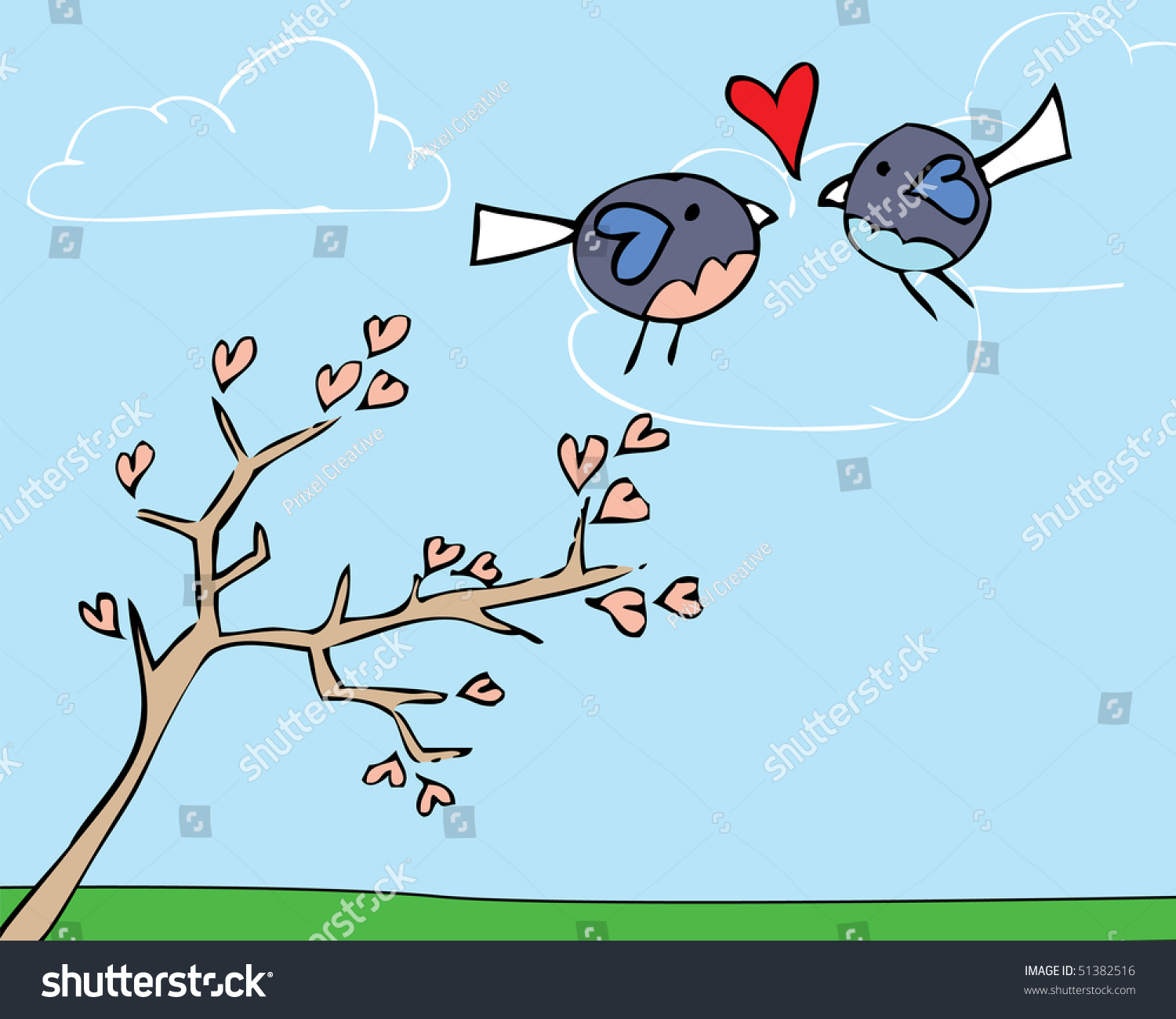 Hand Drawn, Cute Lovebirds Vector. - 51382516 : Shutterstock
