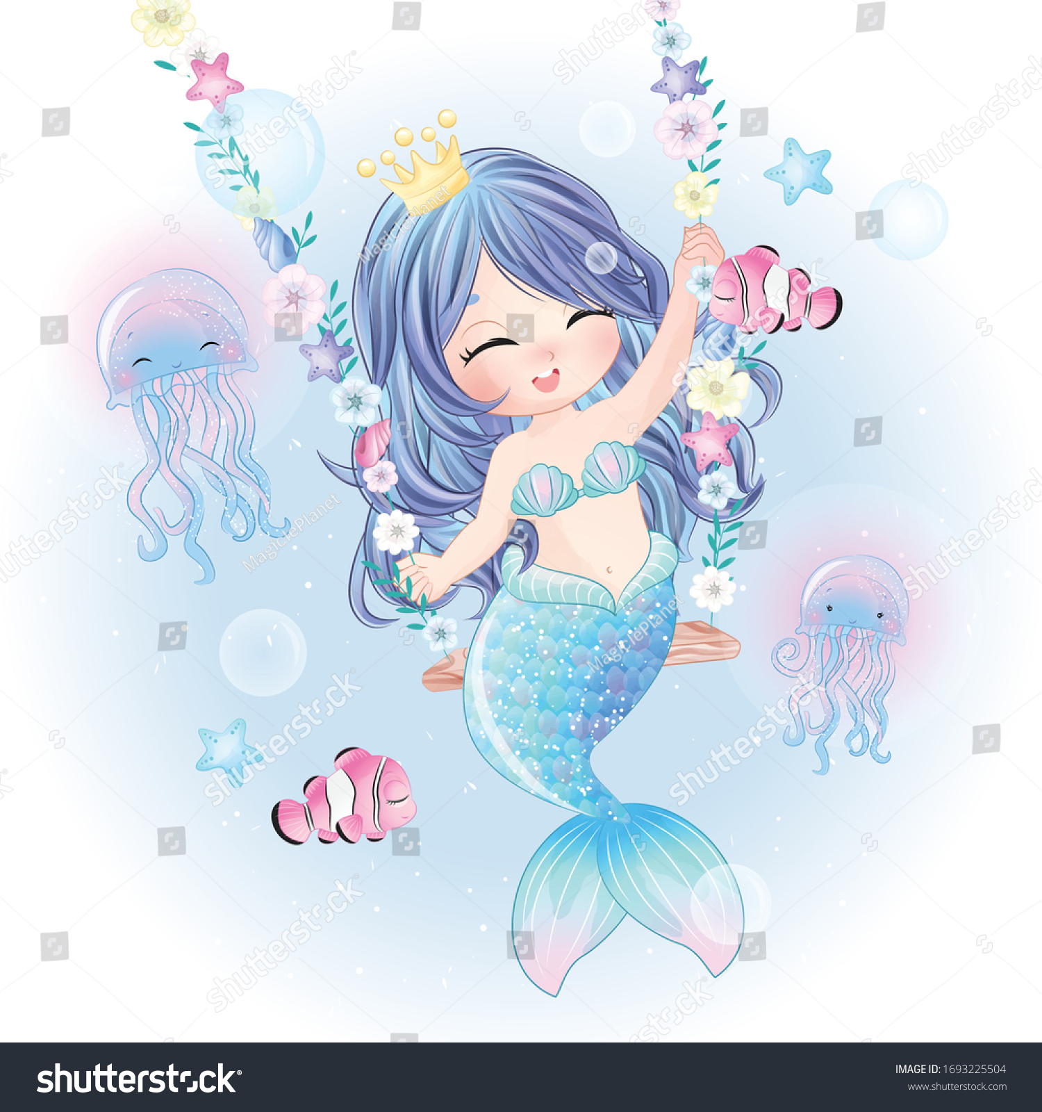 Hand Drawn Cute Mermaid Character Stock Vector Royalty Free 1693225504 