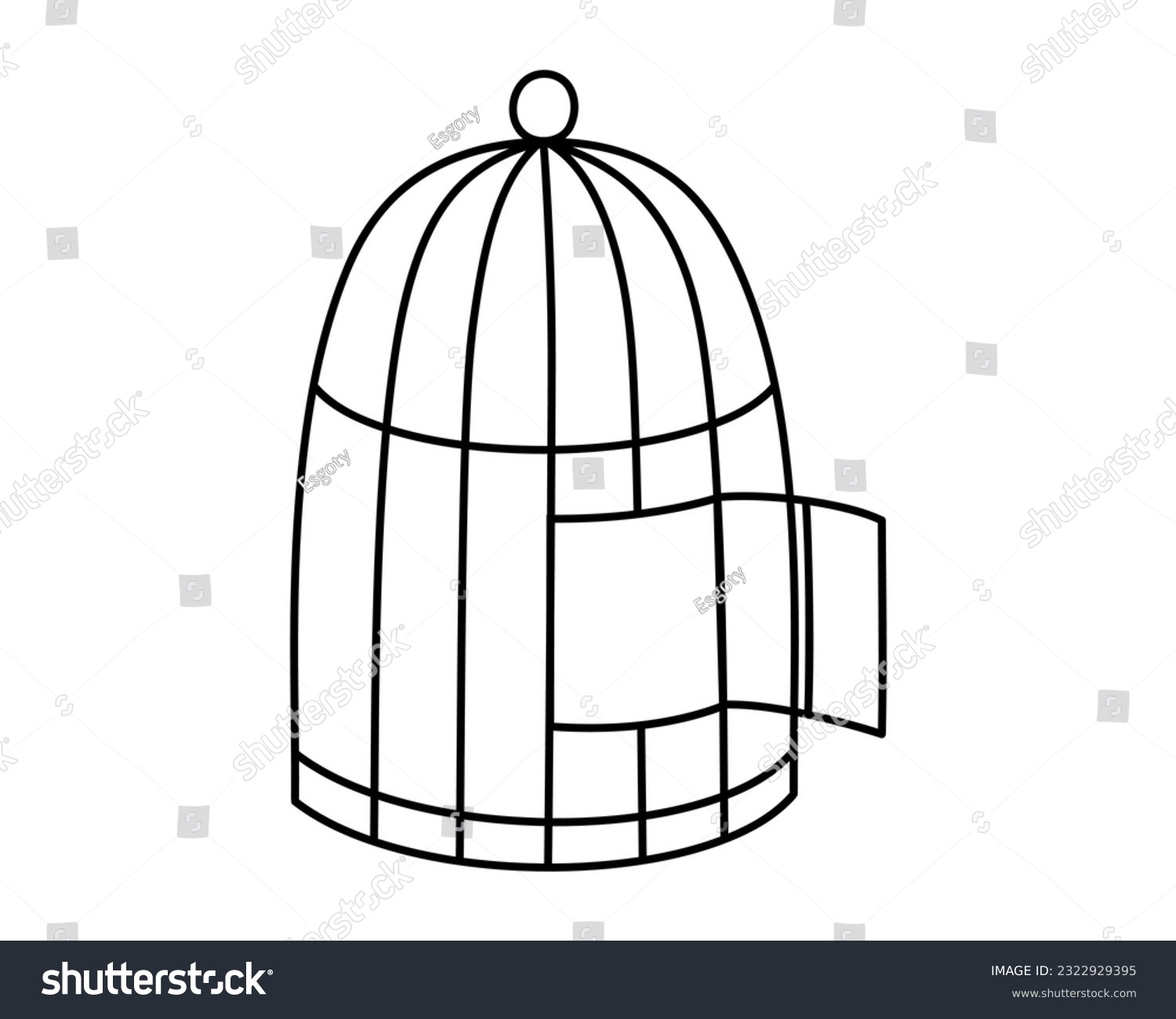 SVG of Hand drawn cute outline illustration of open cage. Flat vector release feelings and emotions in colored doodle style. Liberation, freedom concept sticker, icon or print. Isolated on white background. svg