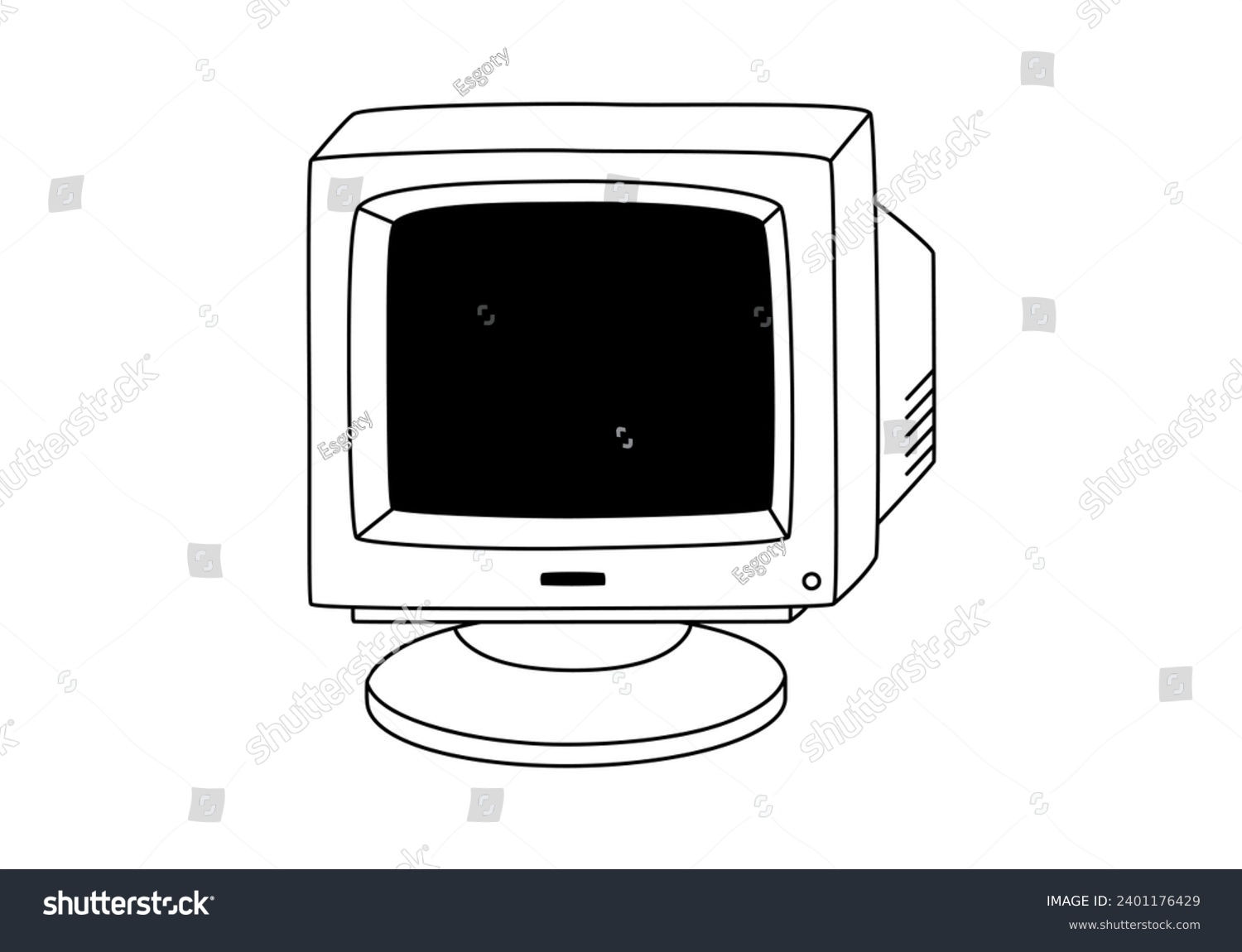 recommend clip art: Hand drawn cute outline illustration of retro pc monitor. Flat vector old computer sticker in line art doodle style. Vintage office or programmer device icon or print. Information technology. Isolated