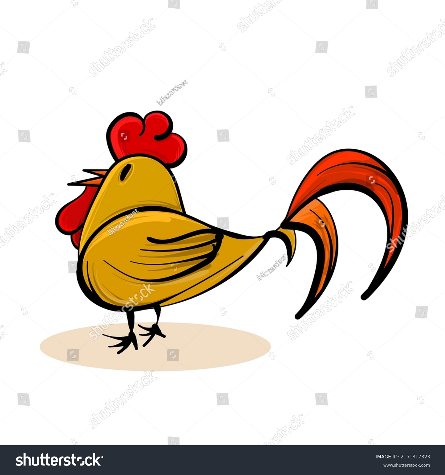 Handdrawn Cute Rooster Cartoon Vector Illustration 库存矢量图（免版税）2151817323