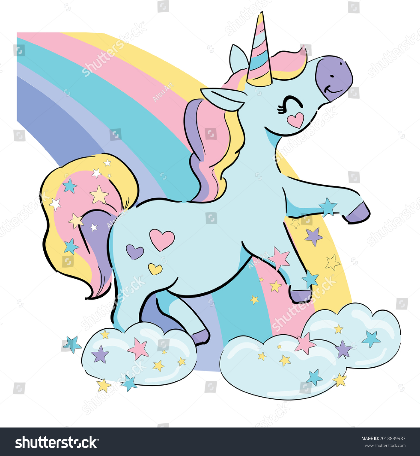 Hand Drawn Cute Unicorn Fairy Rainbow Stock Vector (Royalty Free ...