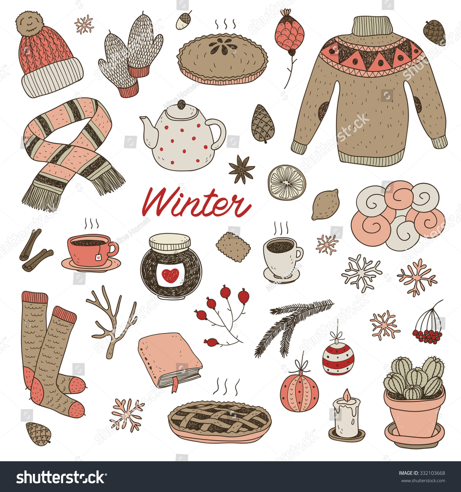 Hand Drawn Cute Vector Winter Set 332103668 Shutterstock