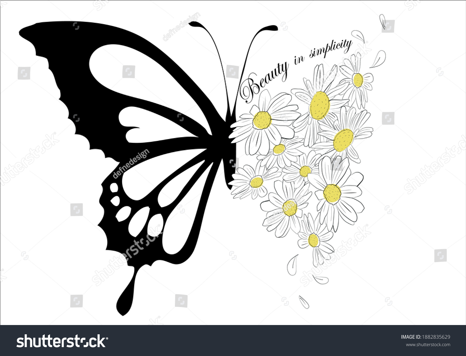 Hand Drawn Daisy Butterfly Design Stock Vector (Royalty Free