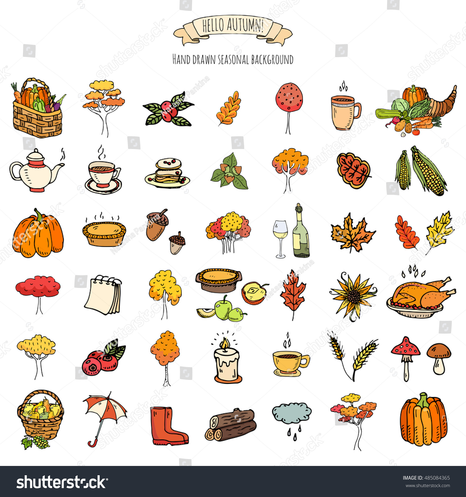 Hand Drawn Doodle Autumn Icons Set Stock Vector 485084365 - Shutterstock