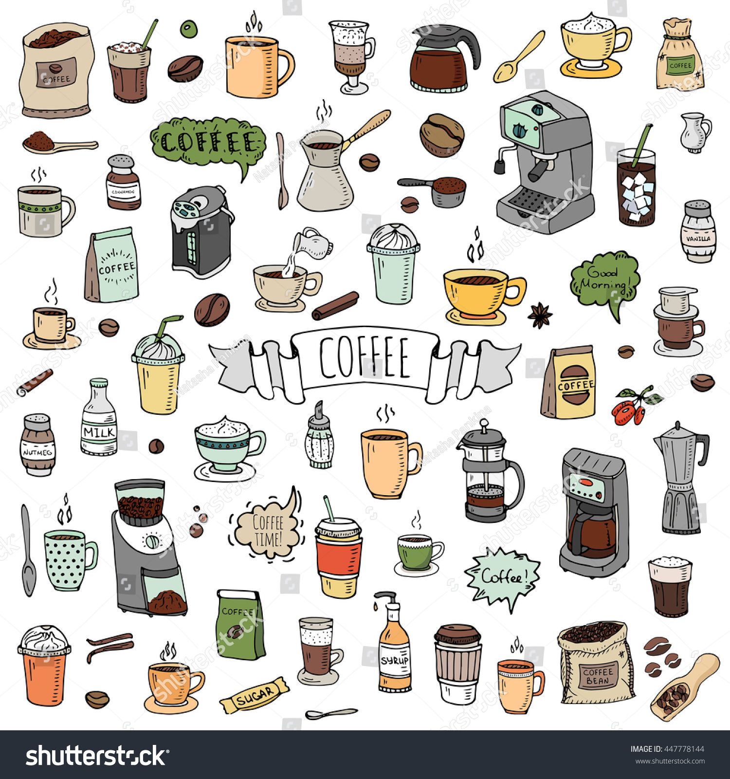 Hand Drawn Doodle Coffee Time Icon Stock Vector (Royalty Free) 447778144