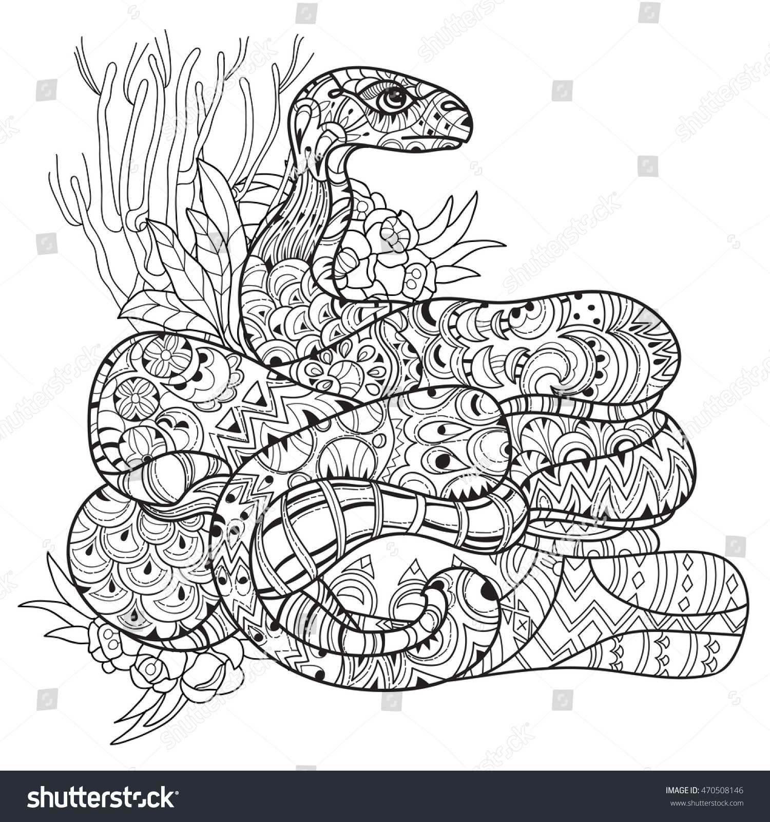 Hand Drawn Doodle Outline Anaconda Decorated Stock Vector 470508146 ...