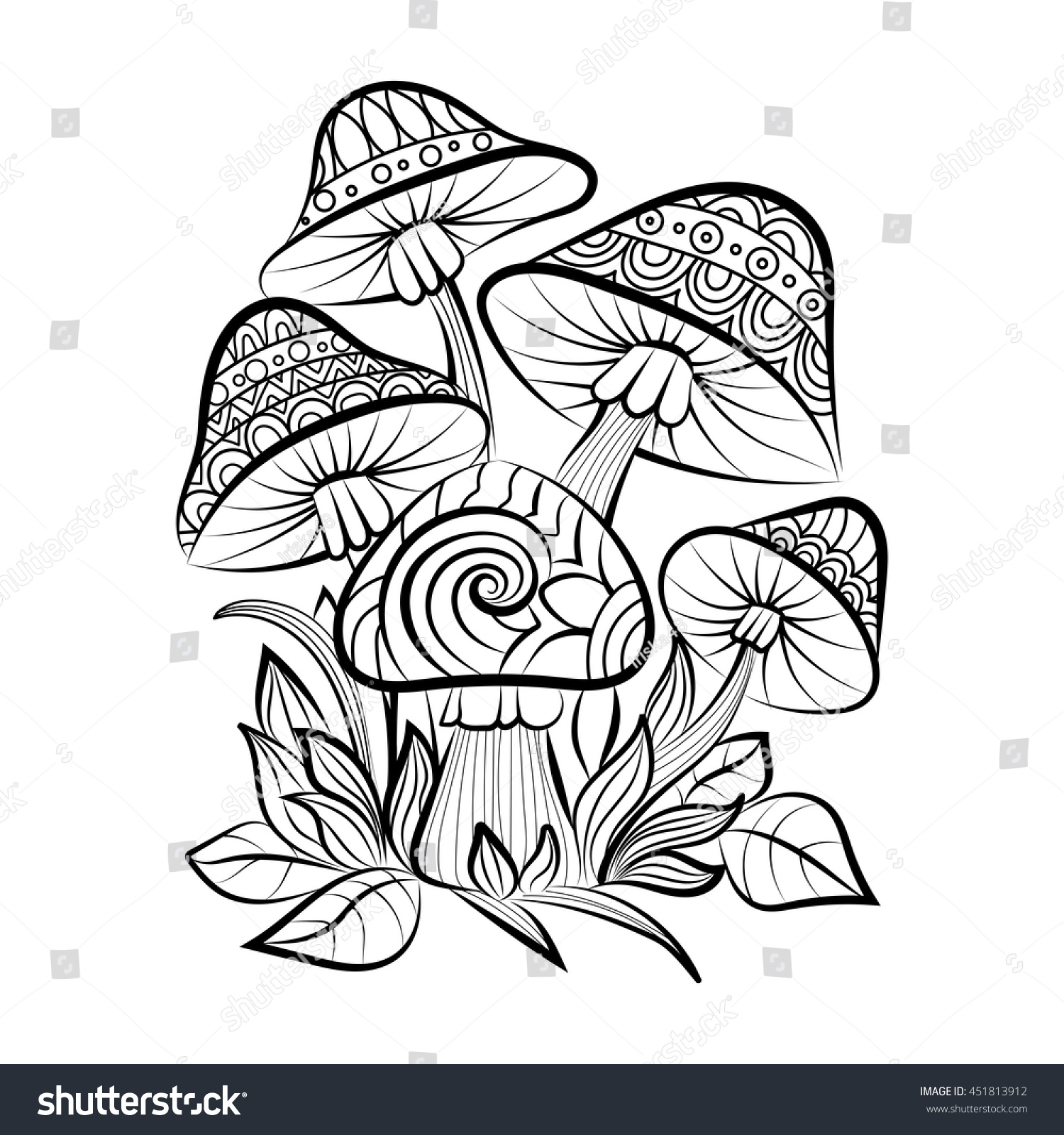 Hand drawn doodle outline mushrooms Vector zentangle illustration Sketch for adult coloring pages